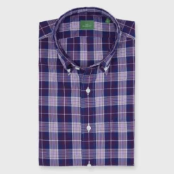 Button-Down Sport Shirt In Merlot/Lavender/Ochre Plaid Poplin