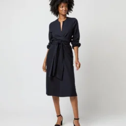 Alejandra Tie Dress In Navy Pinstripe Knit