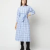 Kimono Shirtwaist Dress In Blue Multi Check Plaid Poplin