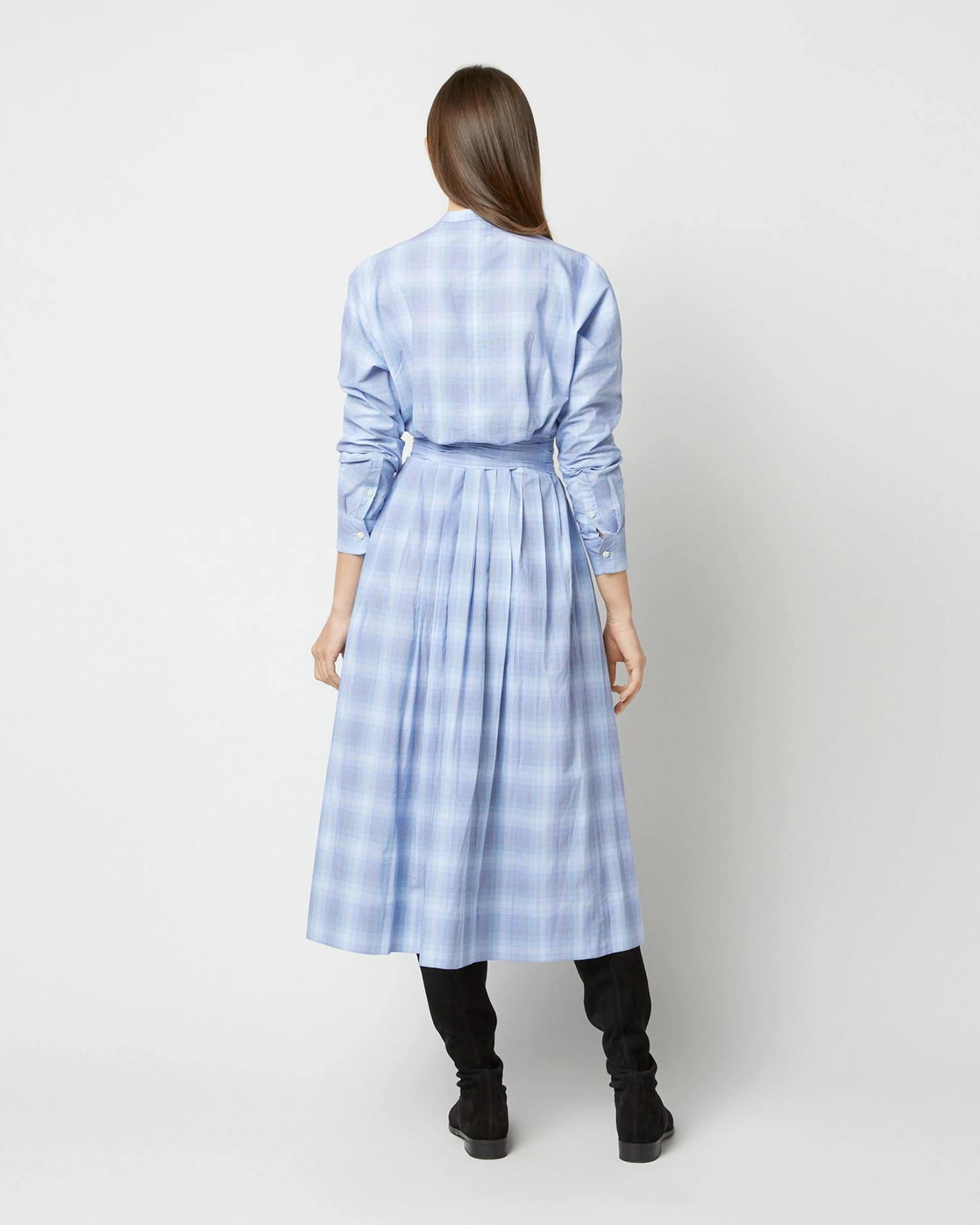 Kimono Shirtwaist Dress In Blue Multi Check Plaid Poplin - Image 5