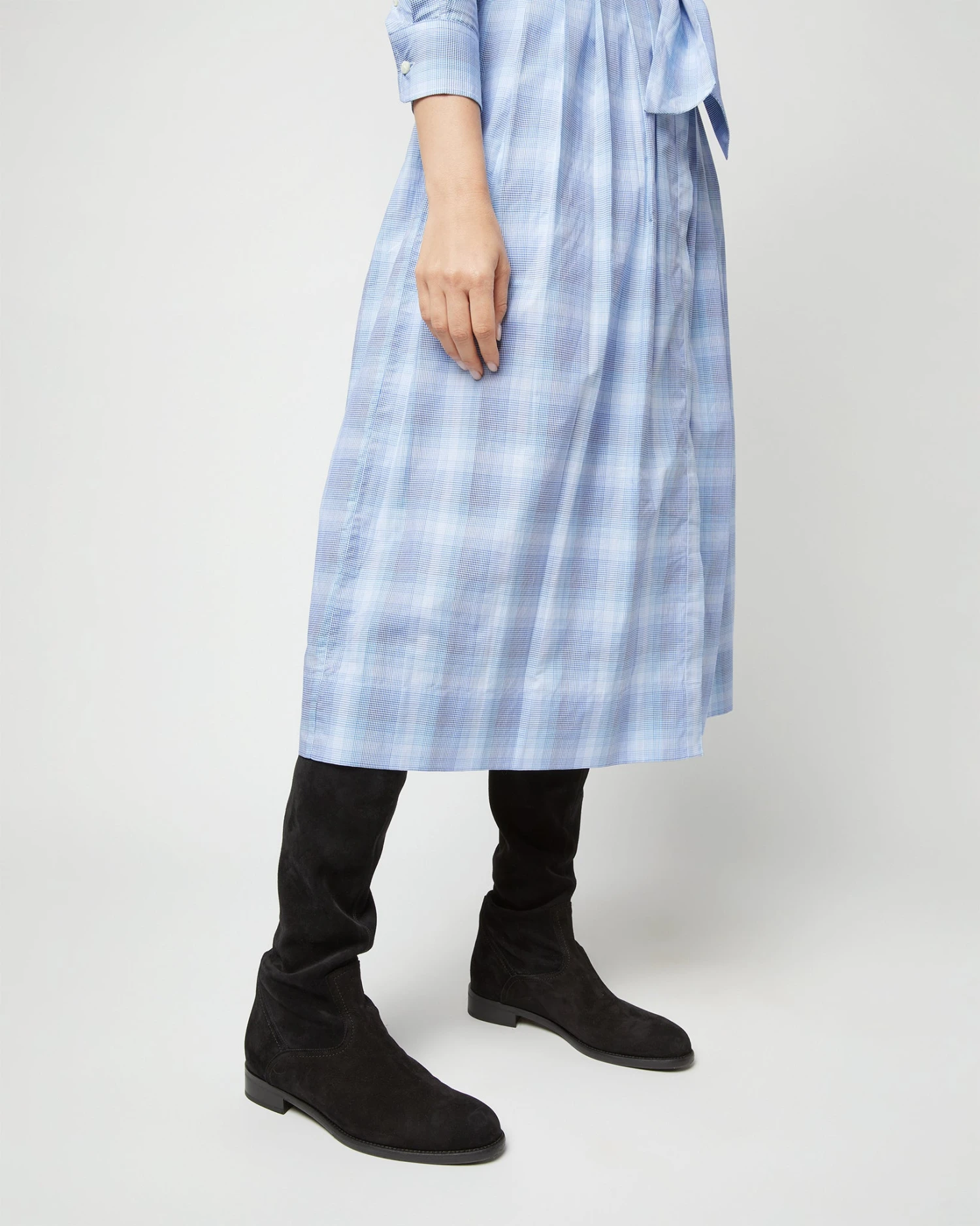 Kimono Shirtwaist Dress In Blue Multi Check Plaid Poplin - Image 6