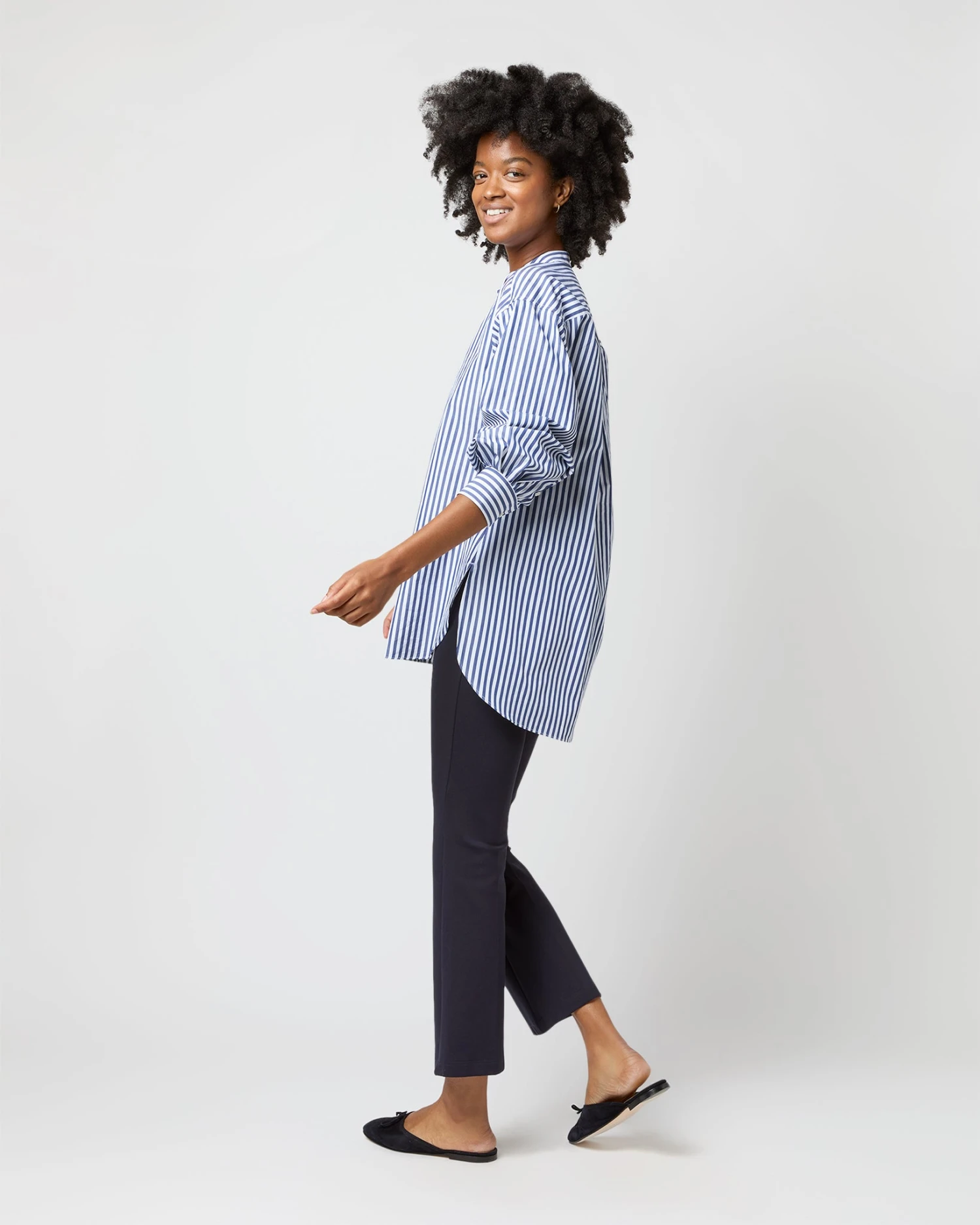 Indira Bib-Front Tunic In Navy Awning Stripe Poplin - Image 3