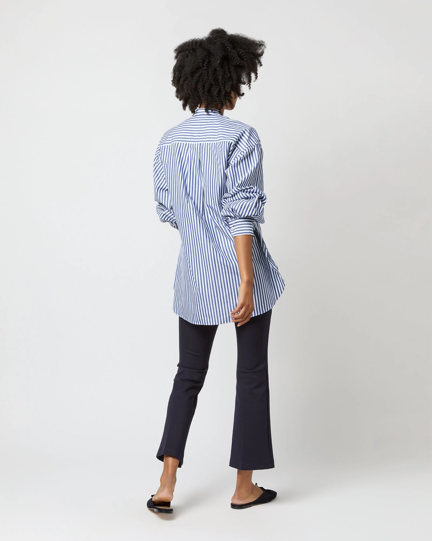 Indira Bib-Front Tunic In Navy Awning Stripe Poplin - Image 8