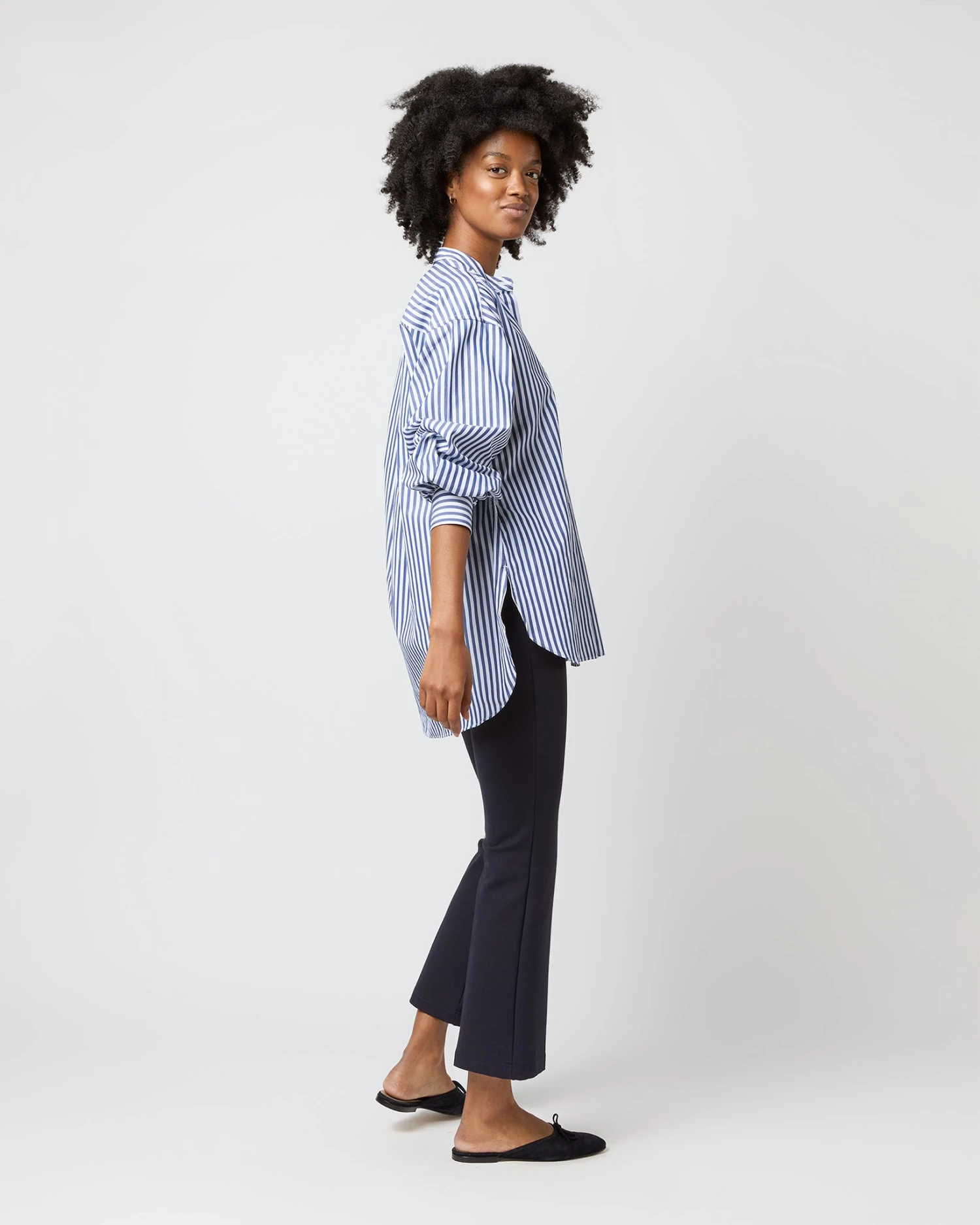 Indira Bib-Front Tunic In Navy Awning Stripe Poplin - Image 5