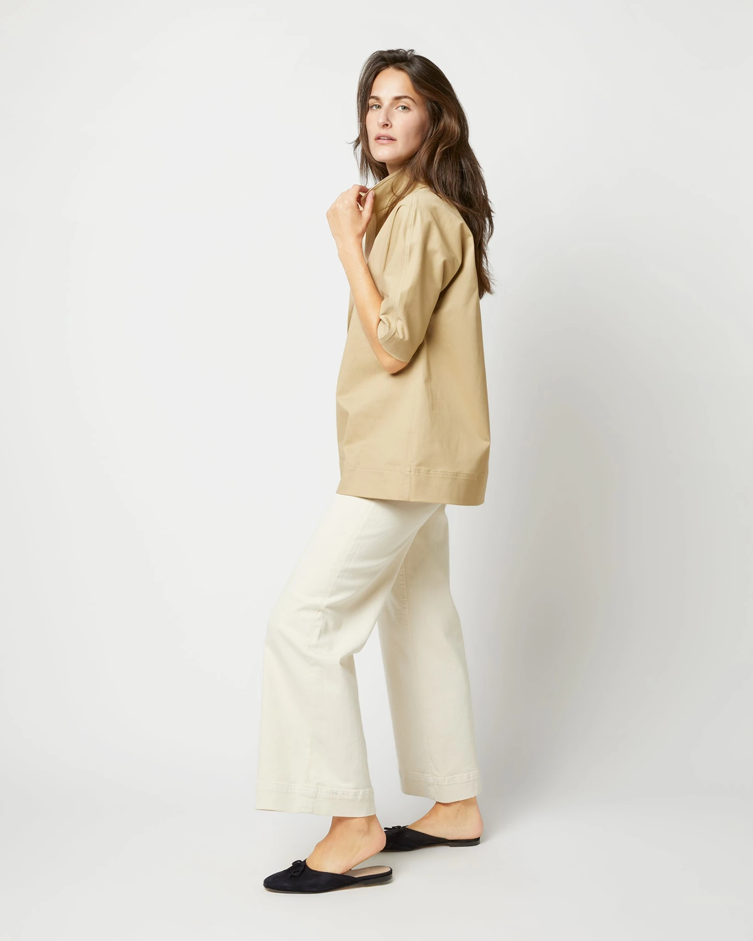 Soleil Shirt In Khaki Stretch Sateen - Image 3