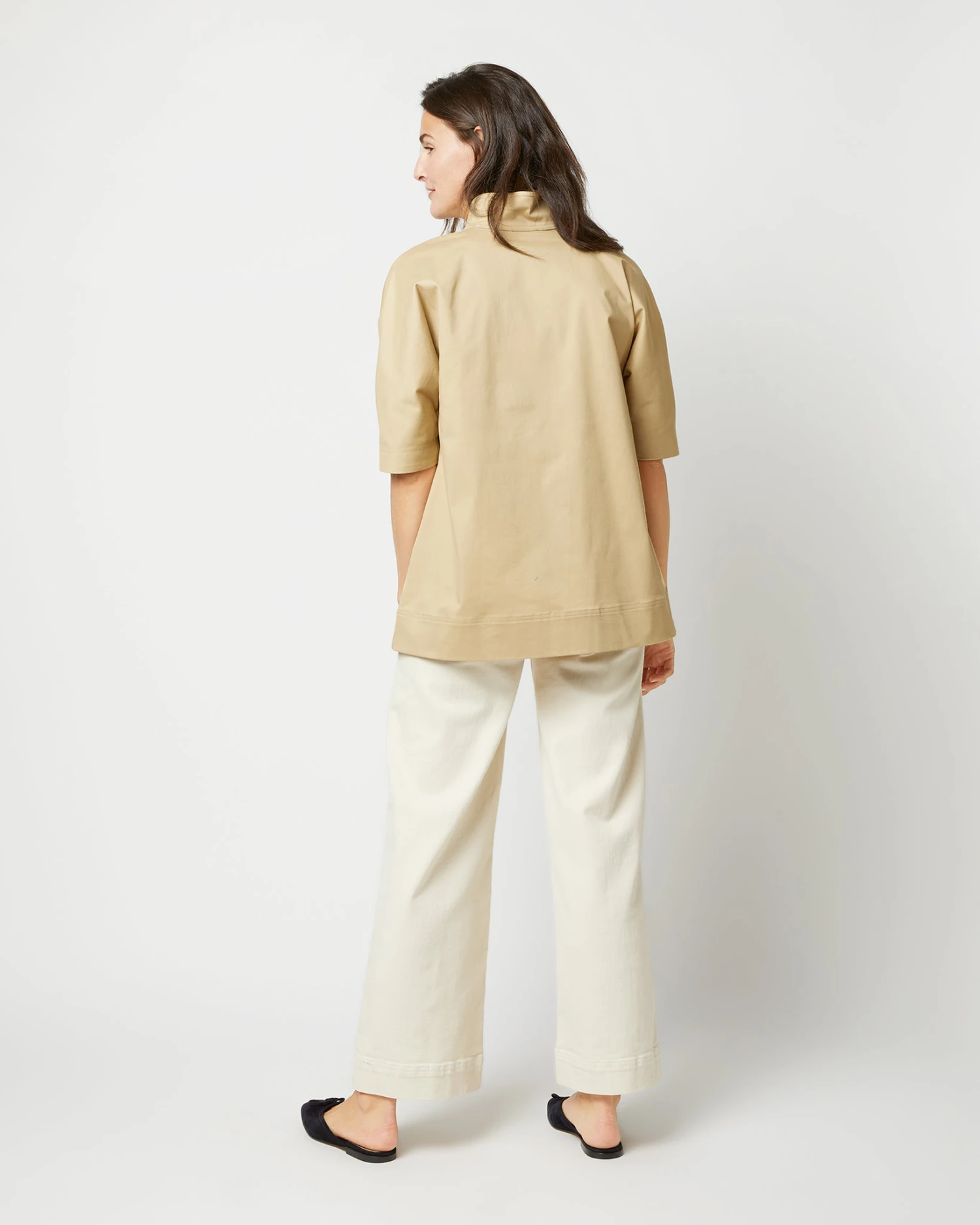 Soleil Shirt In Khaki Stretch Sateen - Image 6