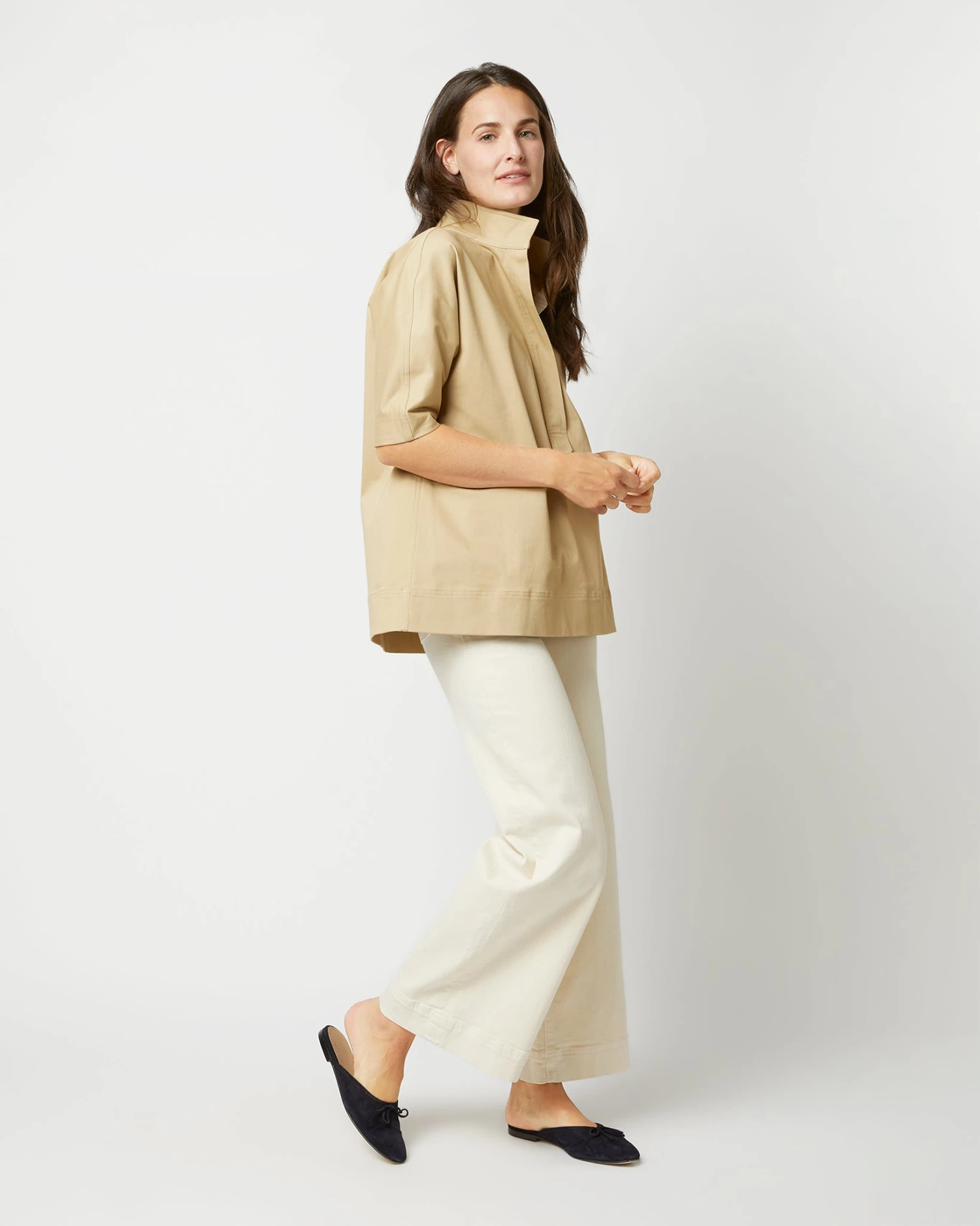 Soleil Shirt In Khaki Stretch Sateen - Image 4