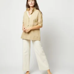 Soleil Shirt In Khaki Stretch Sateen