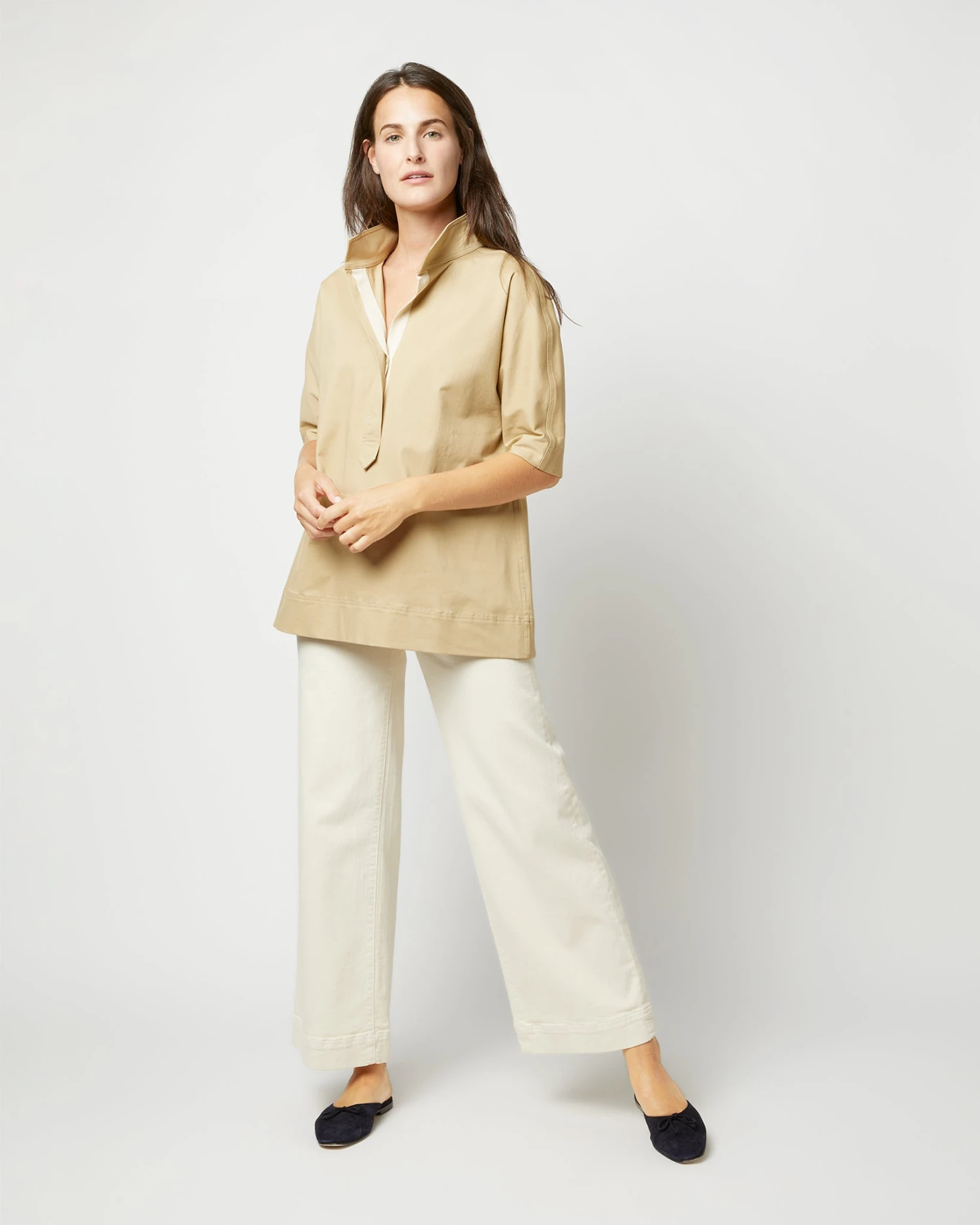 Soleil Shirt In Khaki Stretch Sateen