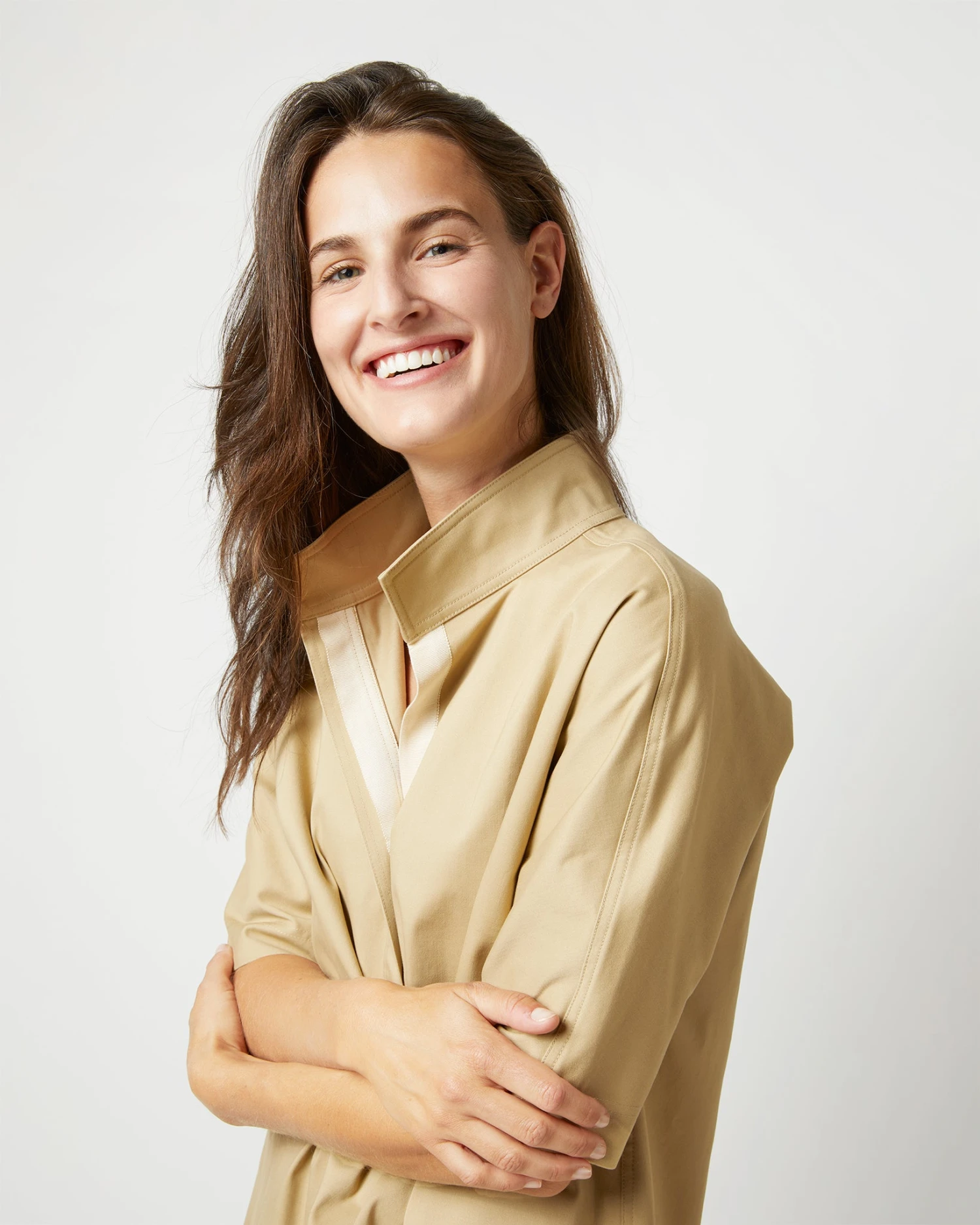Soleil Shirt In Khaki Stretch Sateen - Image 5