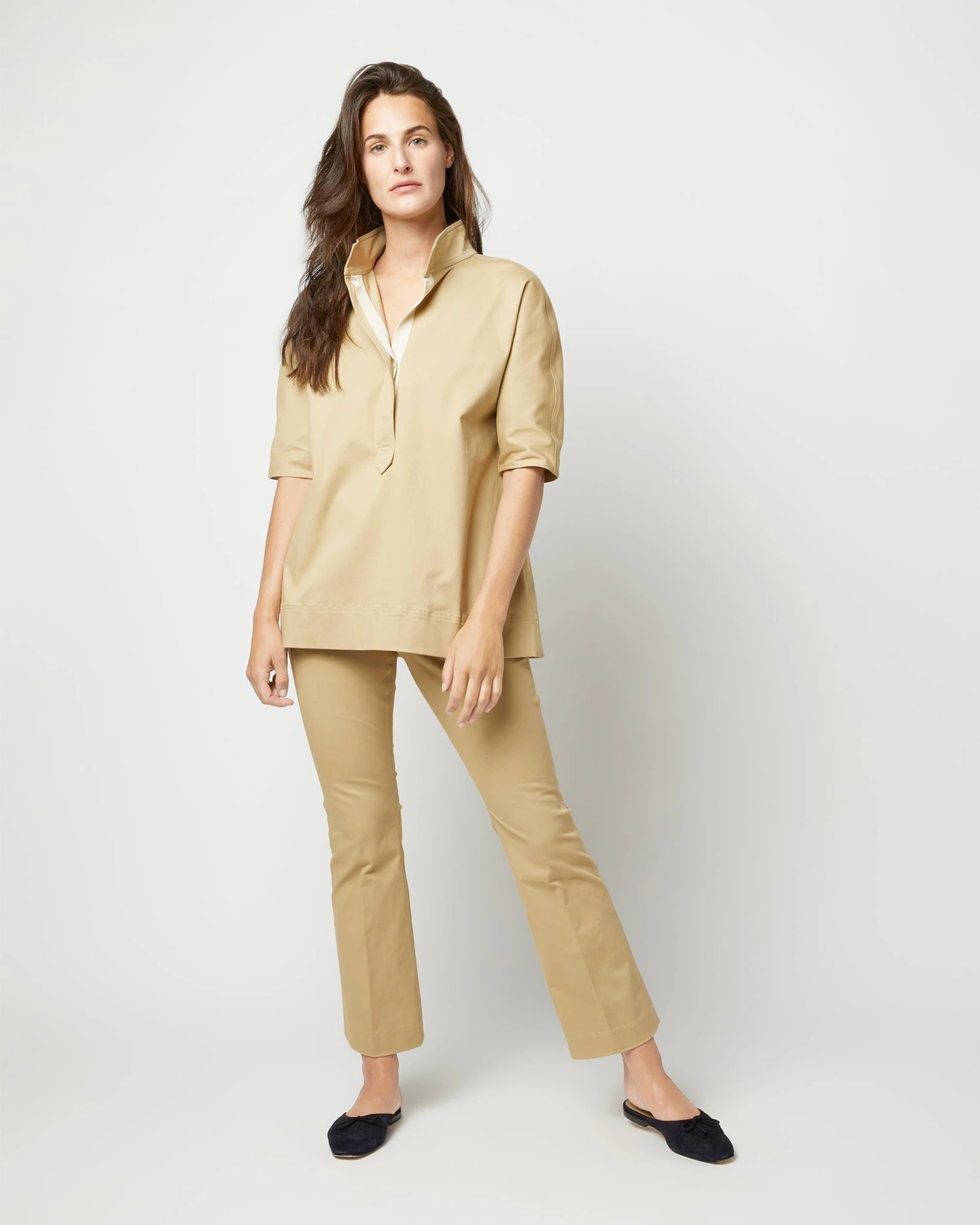 Soleil Shirt In Khaki Stretch Sateen - Image 7