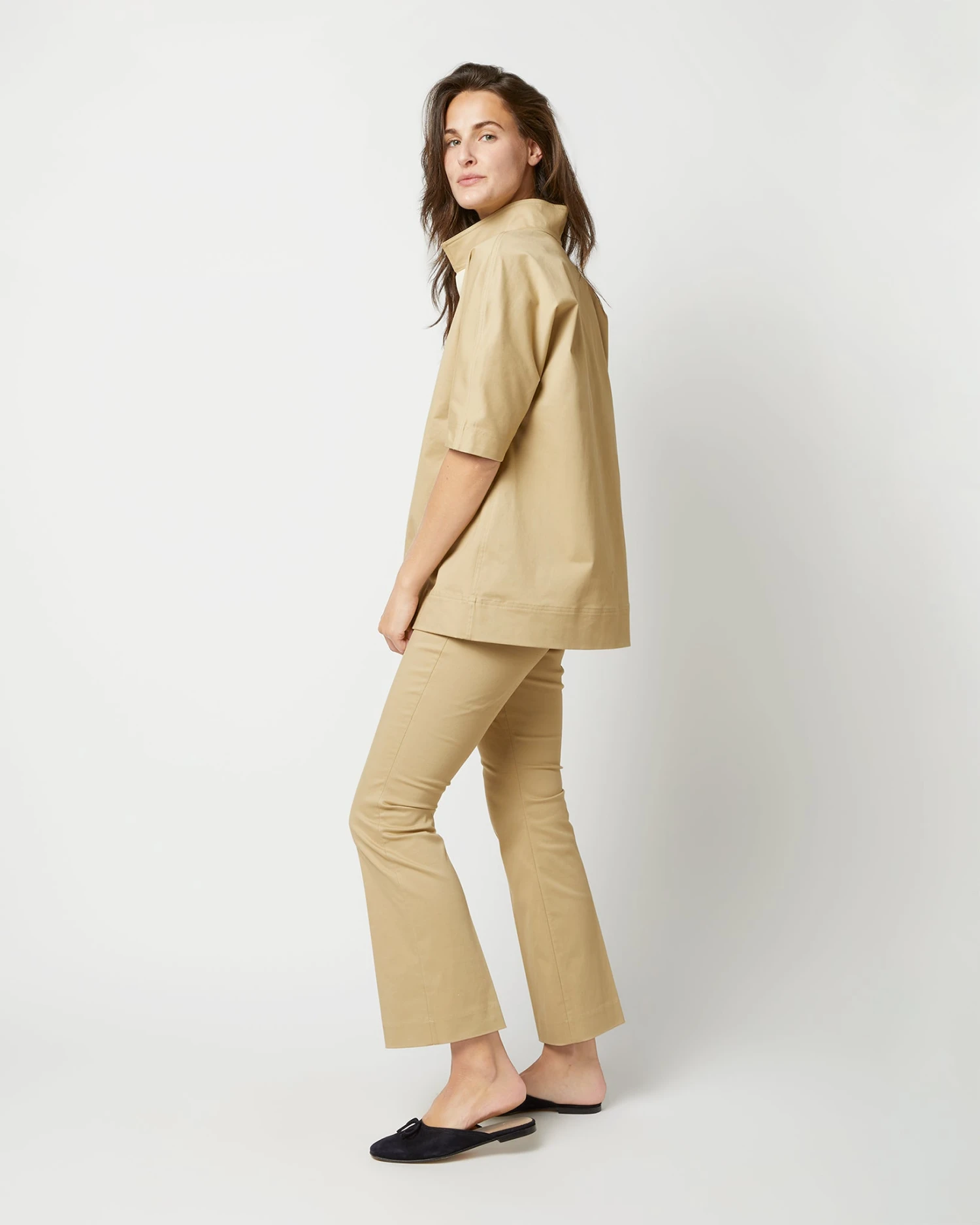Soleil Shirt In Khaki Stretch Sateen - Image 8