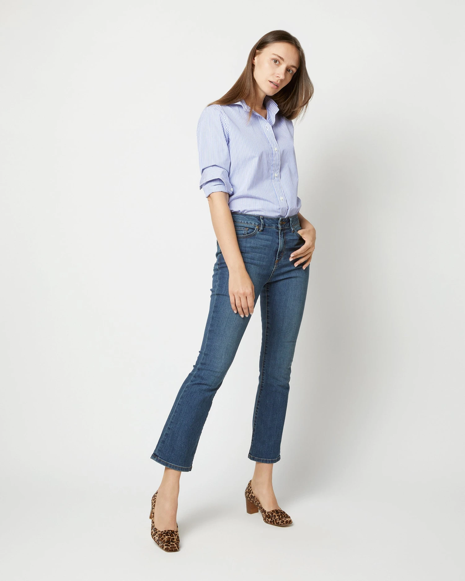 Flare Cropped 5-Pocket Jean In 5-Year Indigo Stretch Denim - Image 6