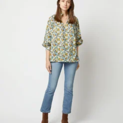 Long-Sleeved Maeve Smocking Top In Blue/Gold Nysa Liberty Fabric