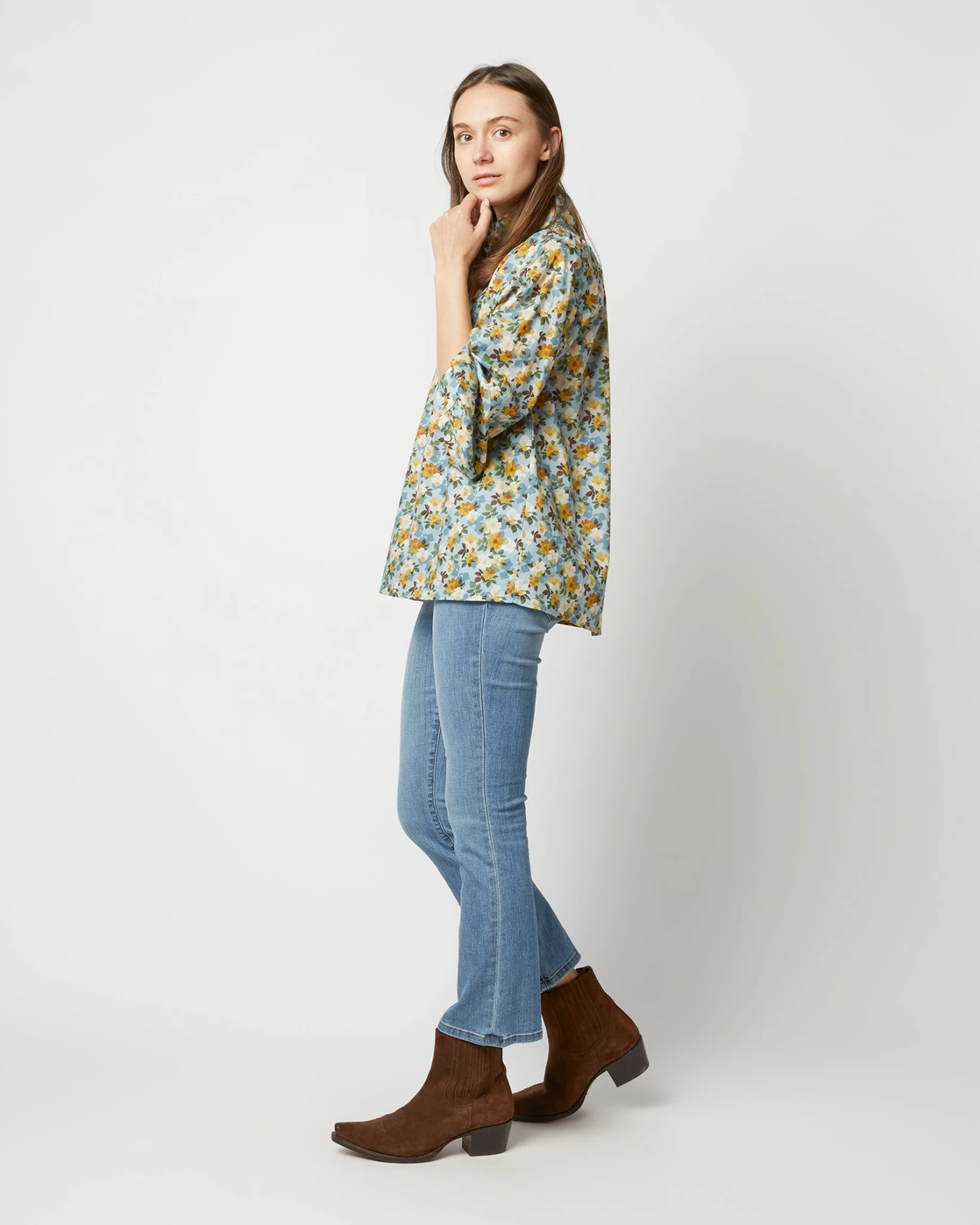 Long-Sleeved Maeve Smocking Top In Blue/Gold Nysa Liberty Fabric - Image 4