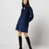 Anaya Popover Dress In Navy Stretch Cord
