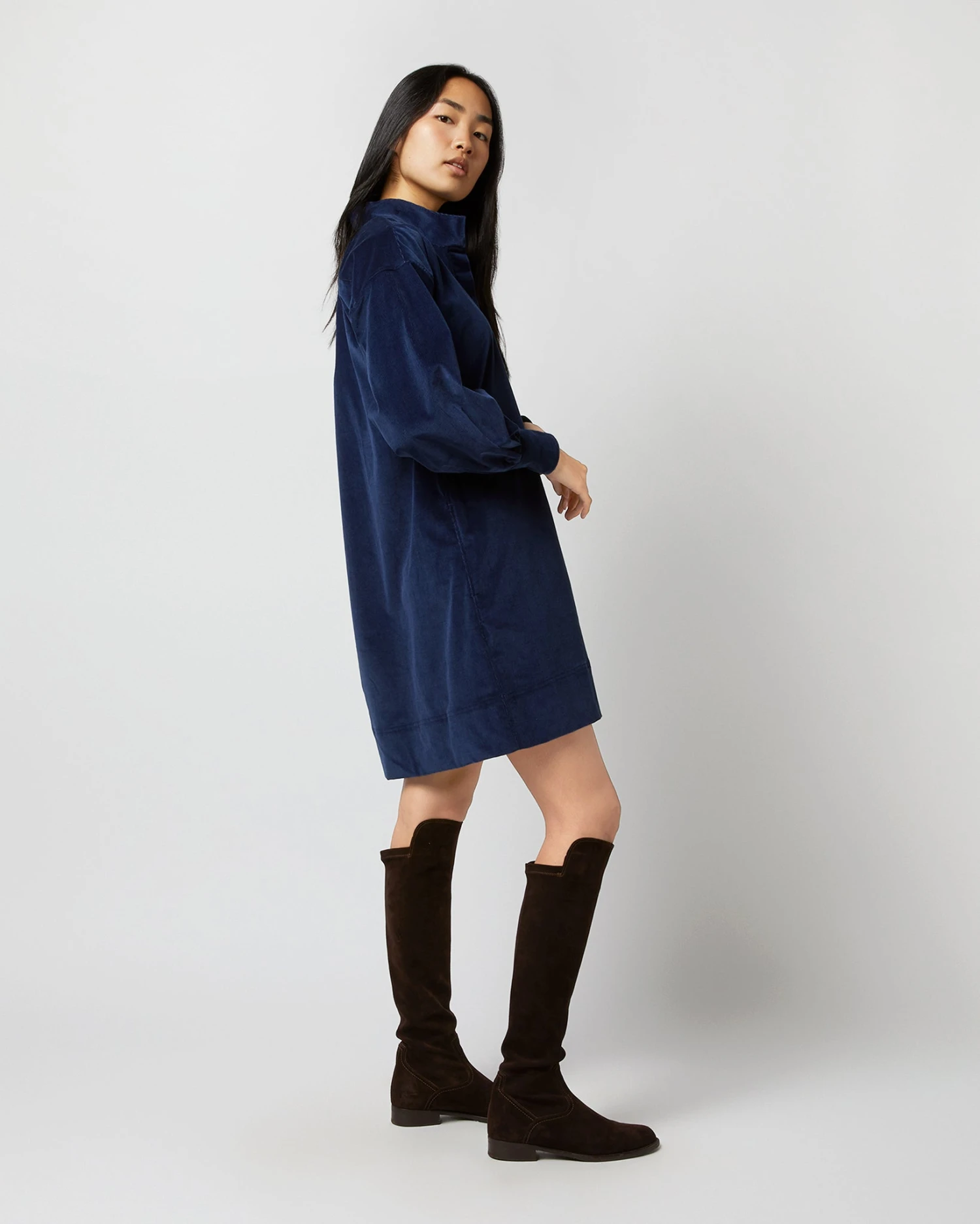 Anaya Popover Dress In Navy Stretch Cord - Image 3