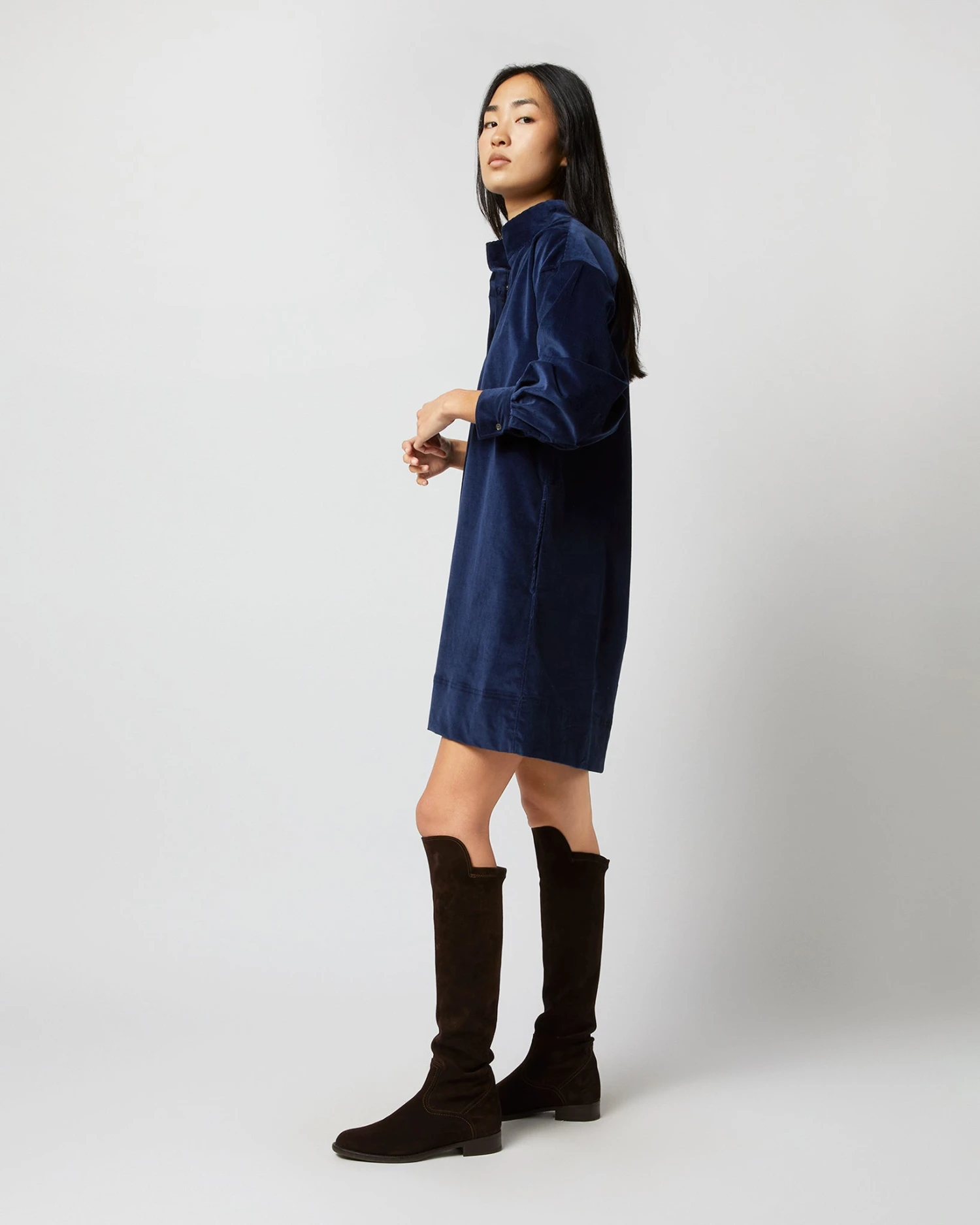 Anaya Popover Dress In Navy Stretch Cord - Image 5