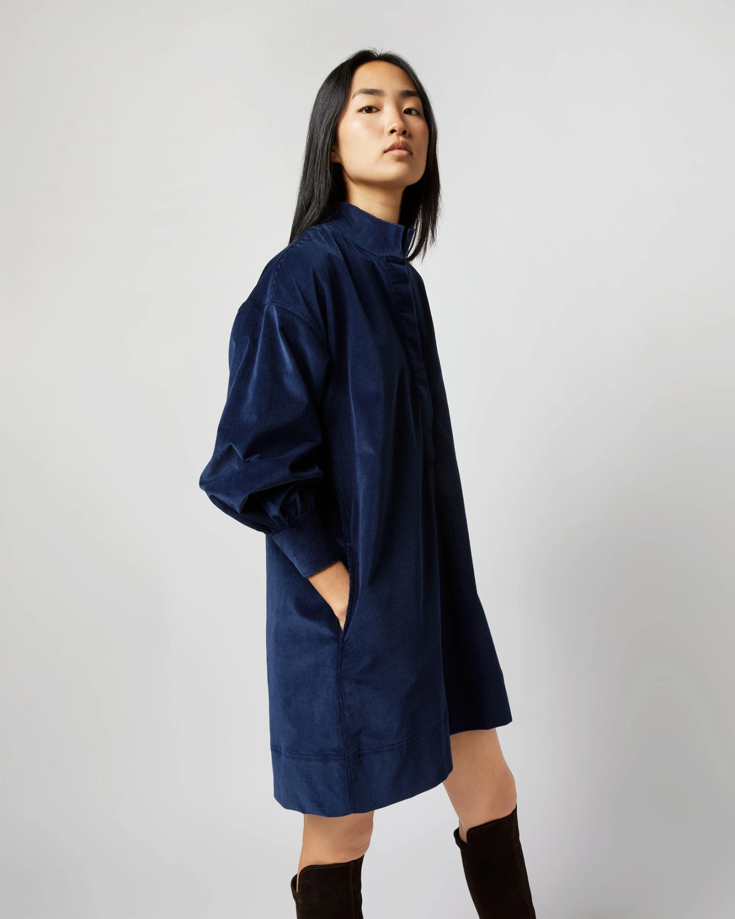 Anaya Popover Dress In Navy Stretch Cord - Image 8