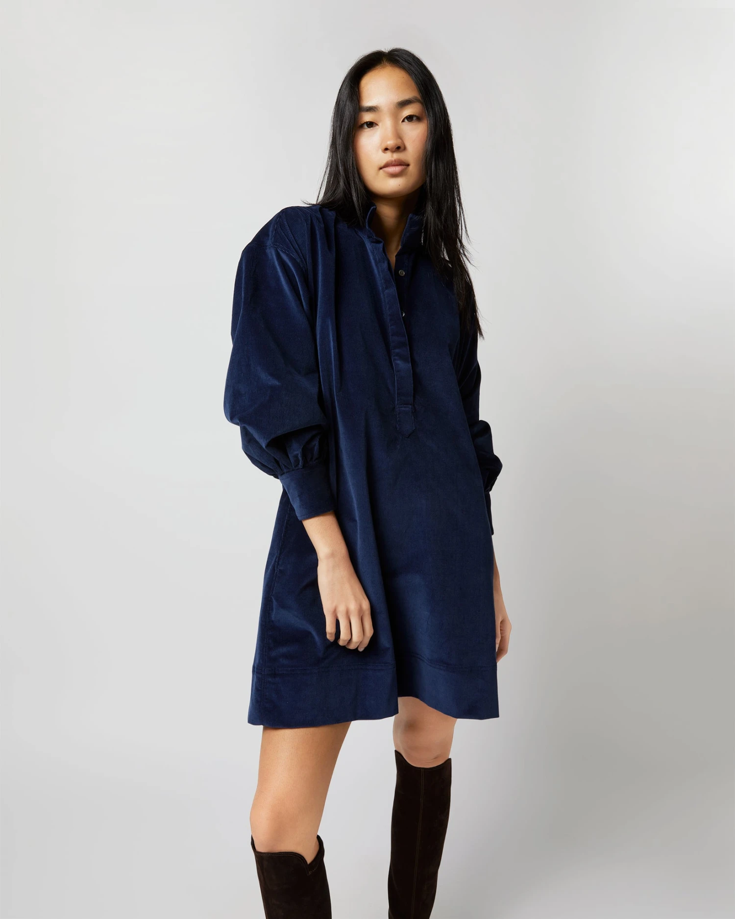 Anaya Popover Dress In Navy Stretch Cord - Image 6
