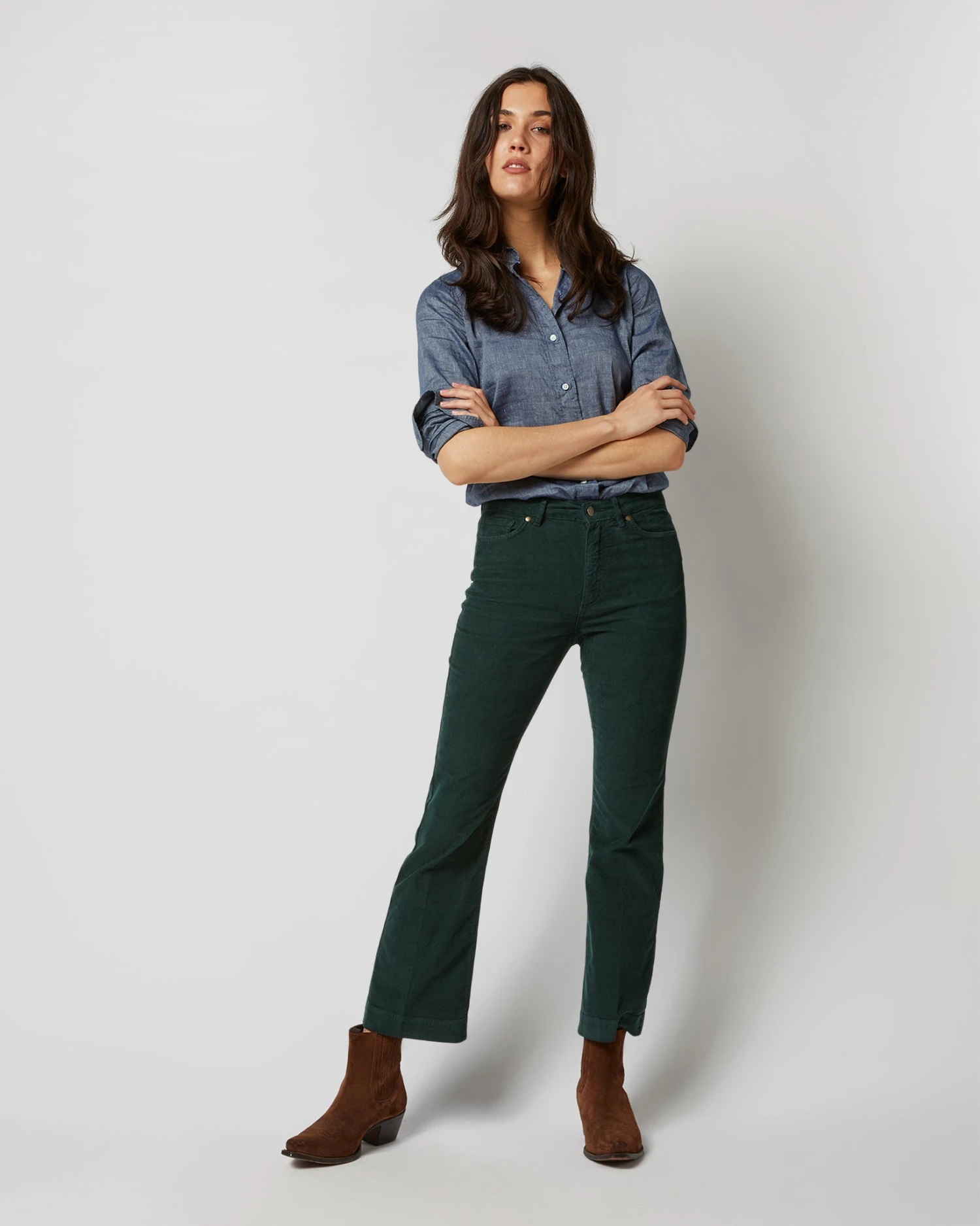 Kendall Flare 5-Pocket Pant In Hunter Stretch Cord