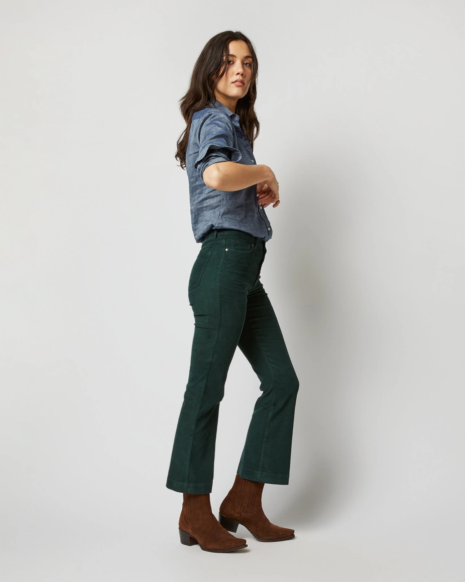 Kendall Flare 5-Pocket Pant In Hunter Stretch Cord - Image 4