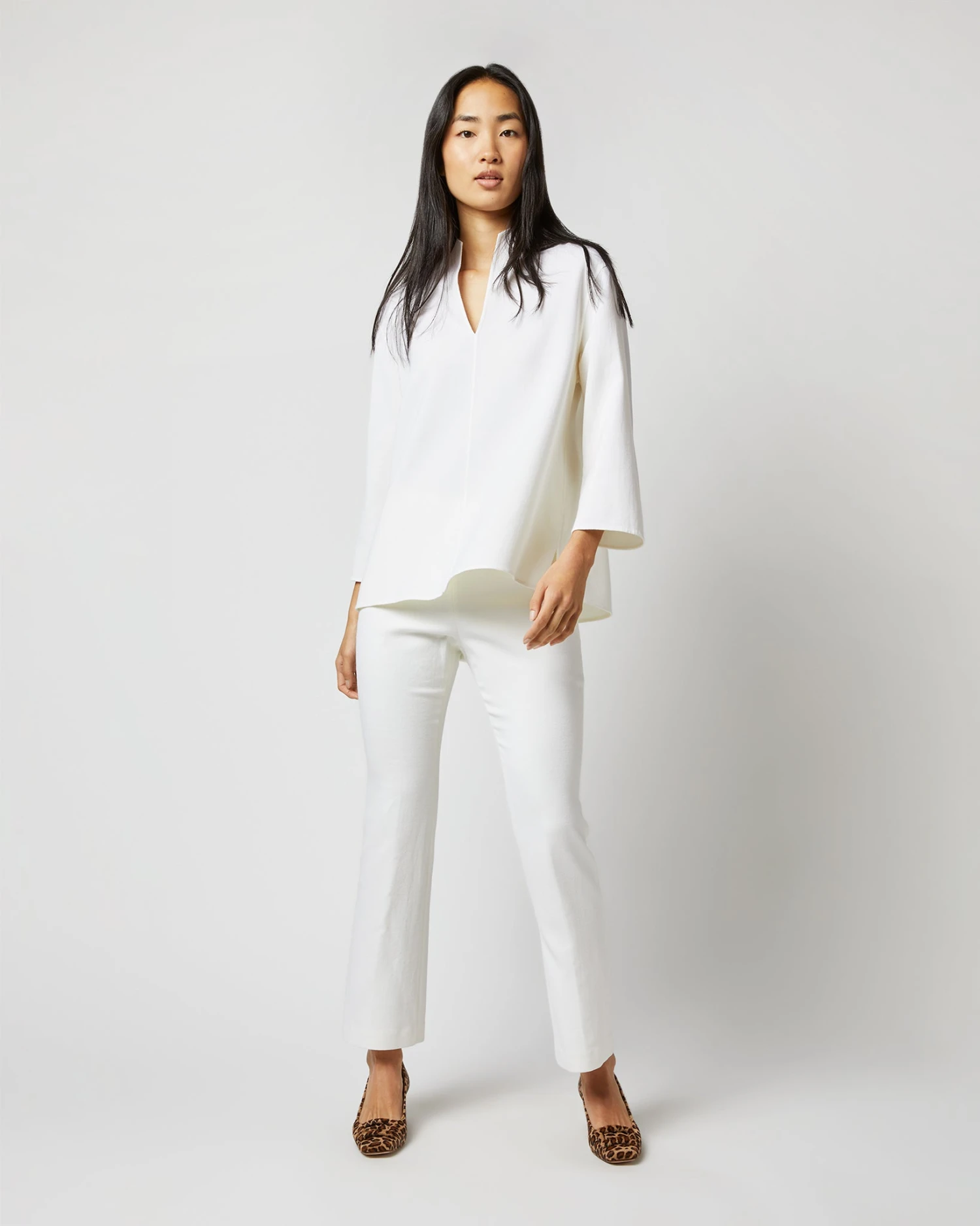 Camilla Top In Ivory Double-Weave Wool