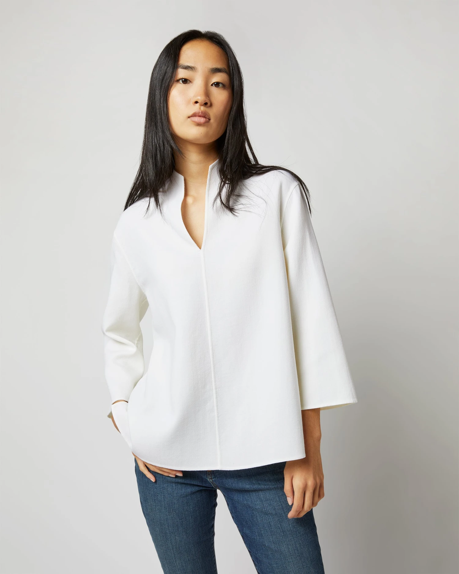 Camilla Top In Ivory Double-Weave Wool - Image 8