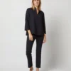 Camilla Top In Navy Double-Weave Wool