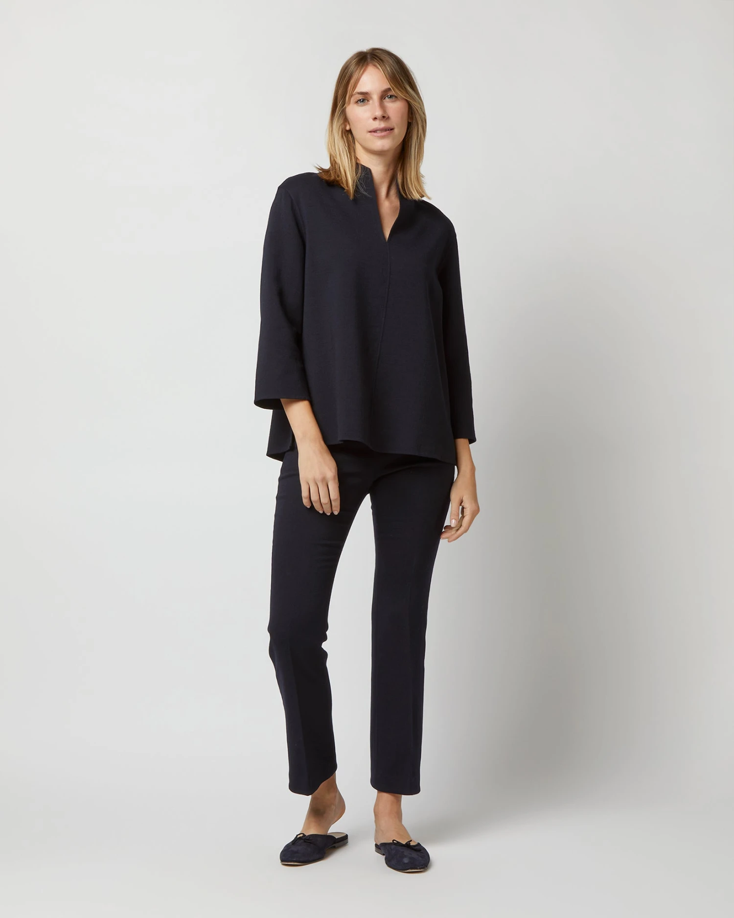 Camilla Top In Navy Double-Weave Wool