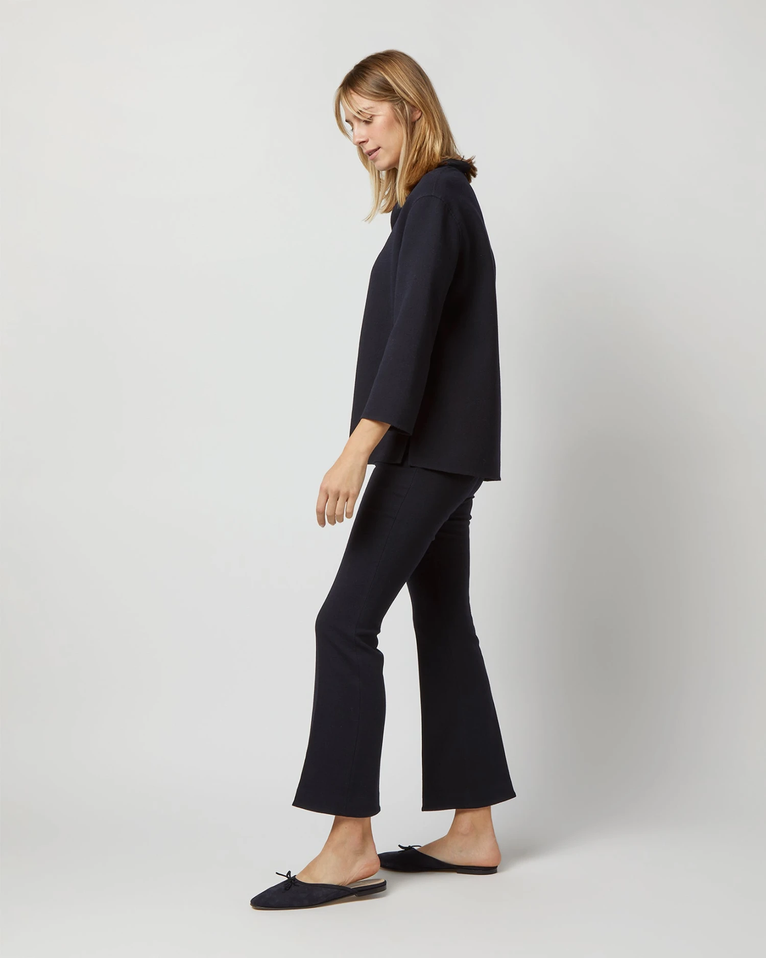 Camilla Top In Navy Double-Weave Wool - Image 3