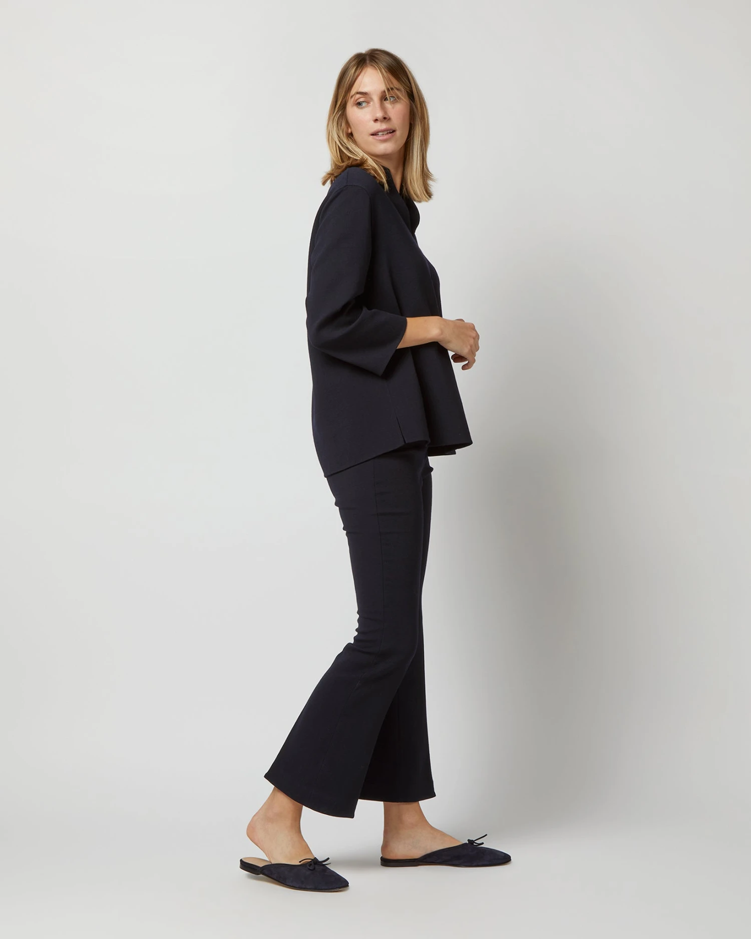 Camilla Top In Navy Double-Weave Wool - Image 4