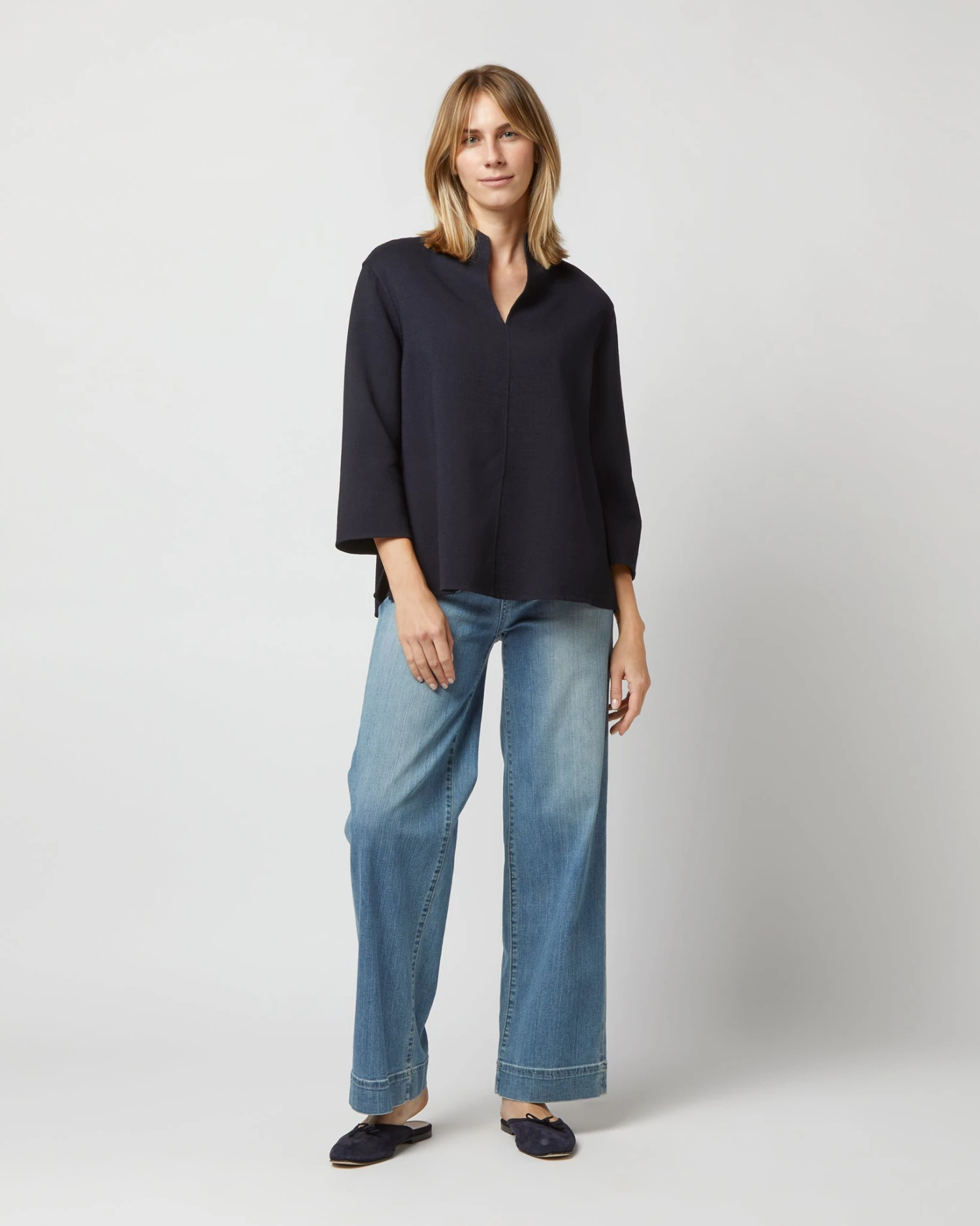 Camilla Top In Navy Double-Weave Wool - Image 6