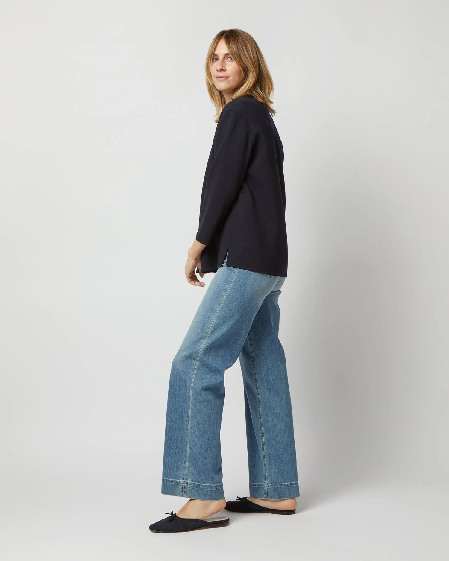 Camilla Top In Navy Double-Weave Wool - Image 8