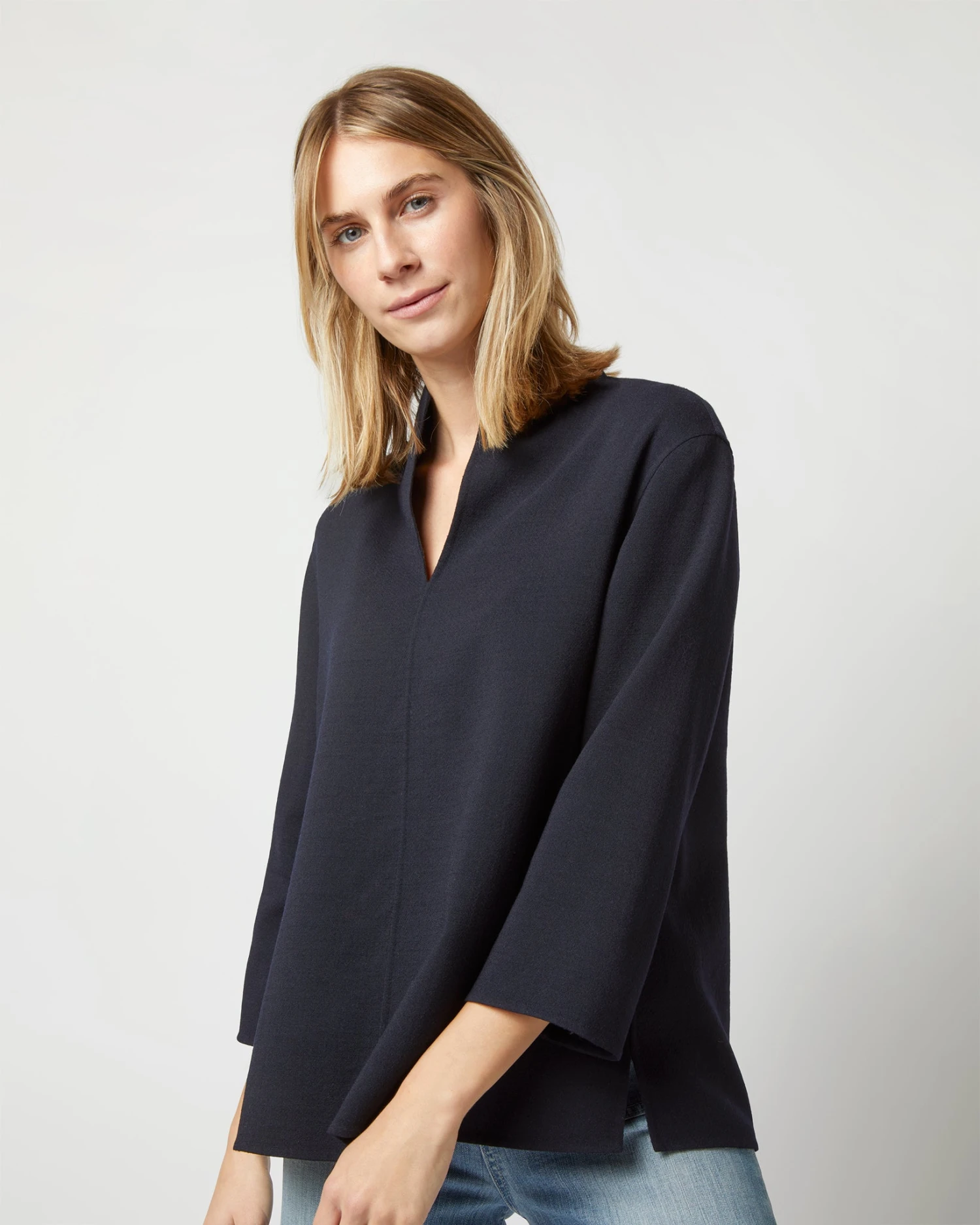 Camilla Top In Navy Double-Weave Wool - Image 7