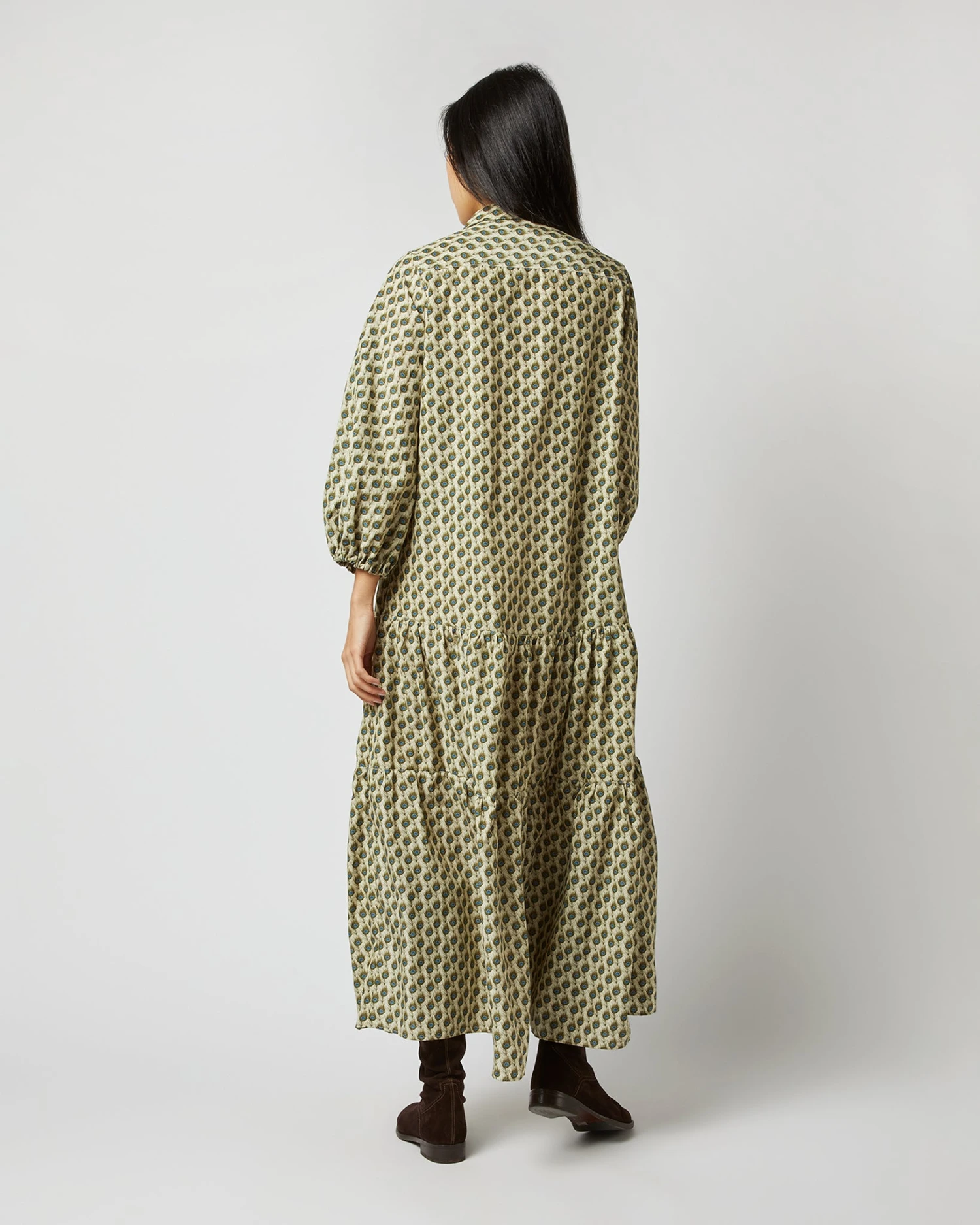 Isla Shirtdress In Ivory Multi Peacock Feathers Habotai - Image 6