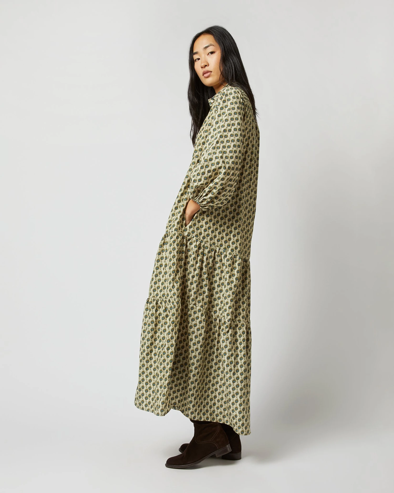 Isla Shirtdress In Ivory Multi Peacock Feathers Habotai - Image 3