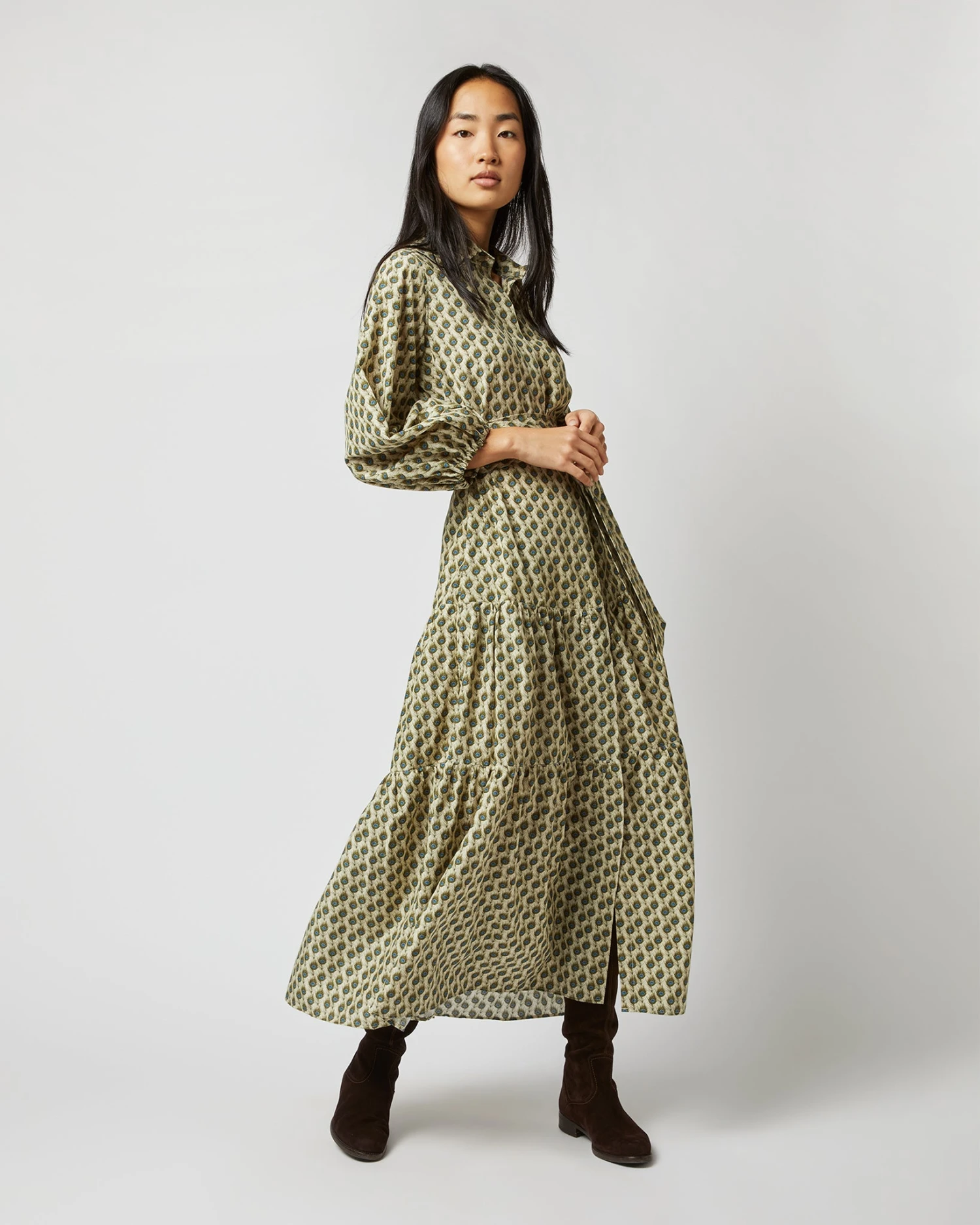 Isla Shirtdress In Ivory Multi Peacock Feathers Habotai - Image 4