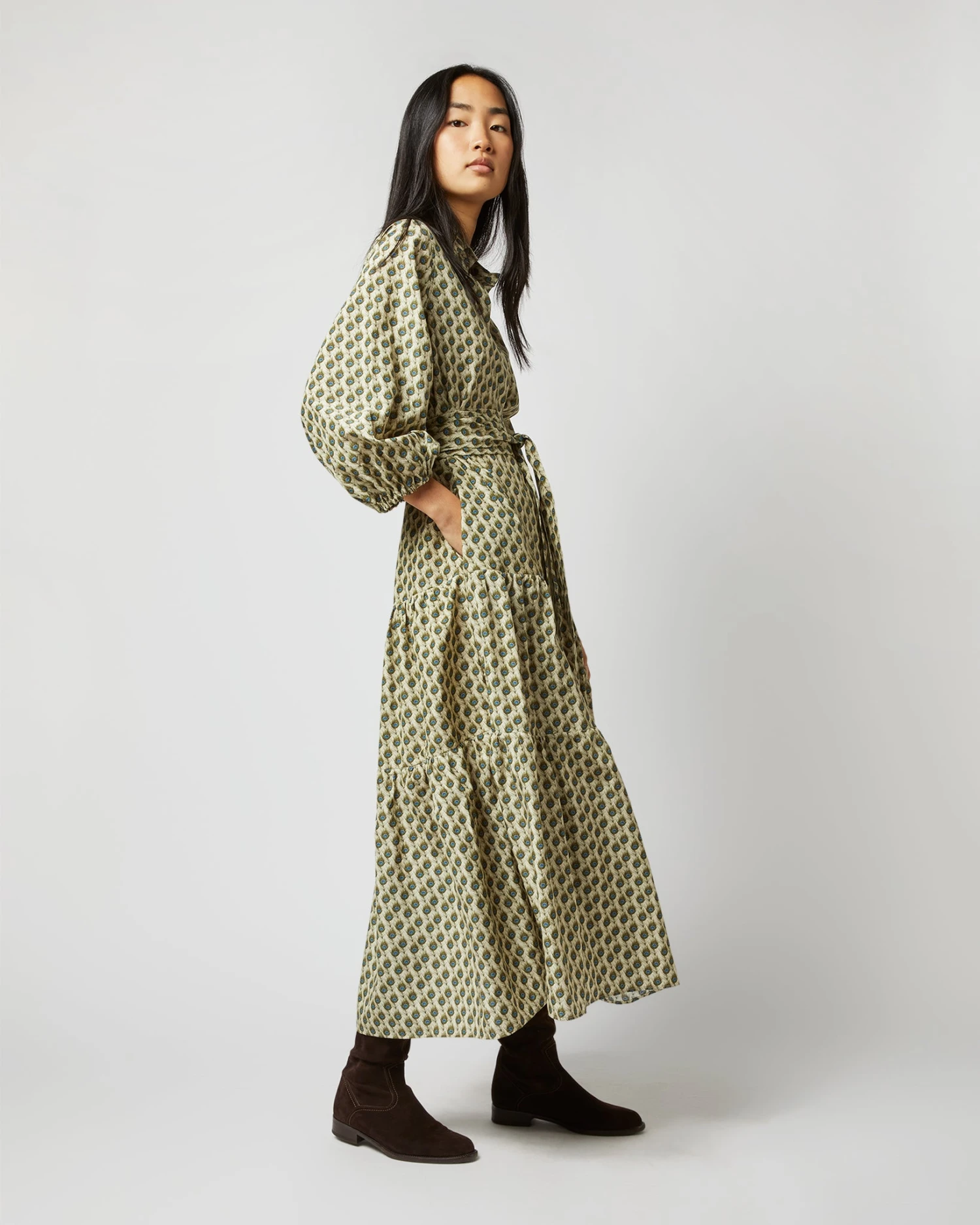 Isla Shirtdress In Ivory Multi Peacock Feathers Habotai - Image 7