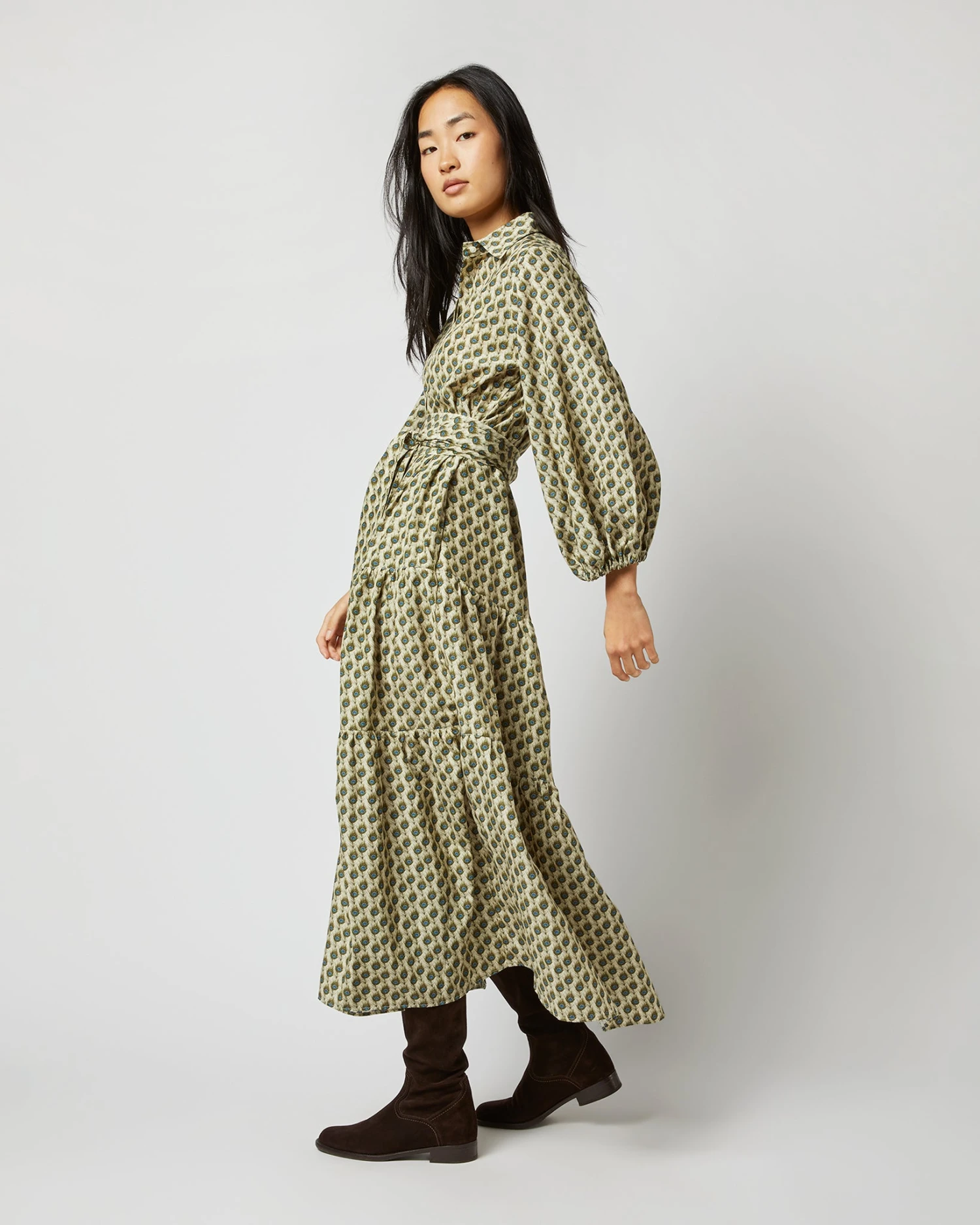 Isla Shirtdress In Ivory Multi Peacock Feathers Habotai - Image 5