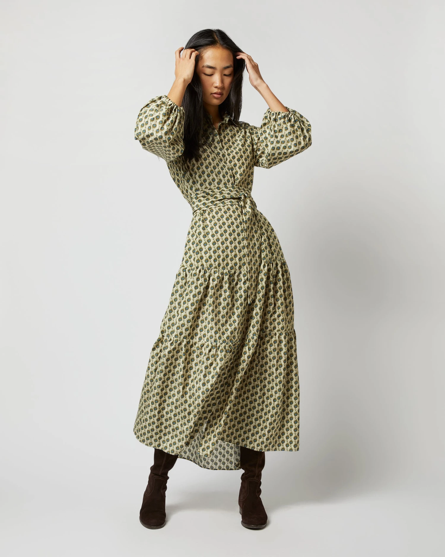 Isla Shirtdress In Ivory Multi Peacock Feathers Habotai - Image 10