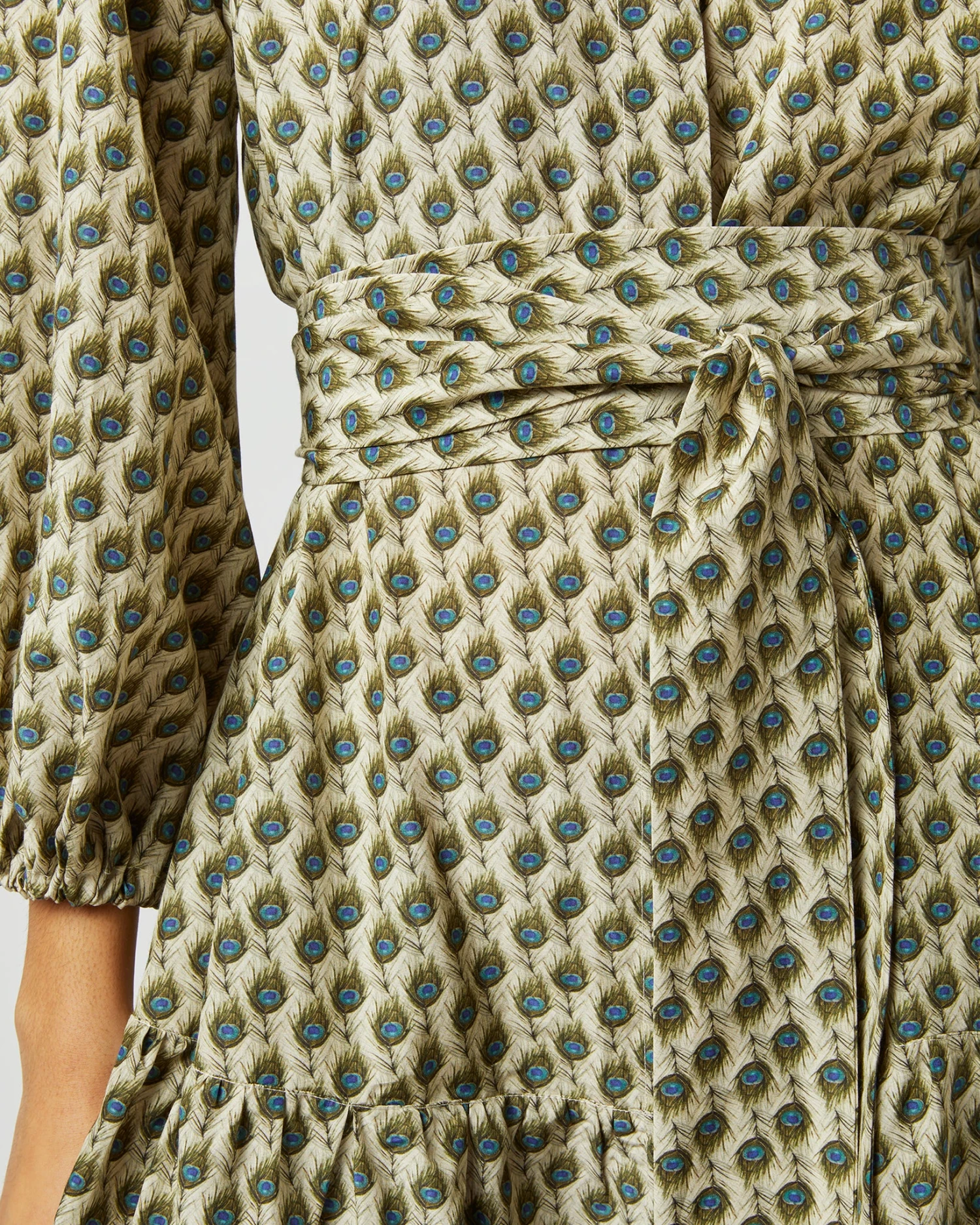 Isla Shirtdress In Ivory Multi Peacock Feathers Habotai - Image 9