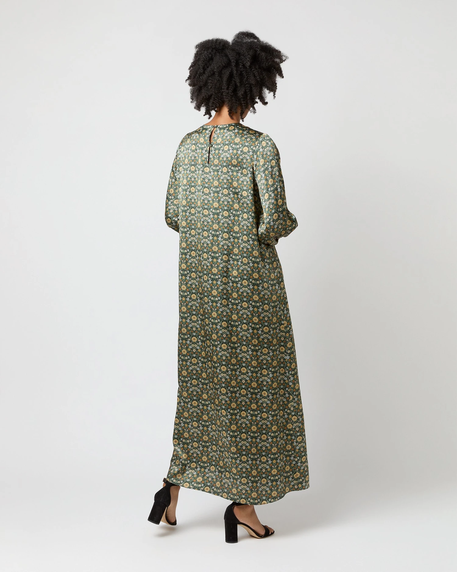 Long-Sleeved Paige Maxi Dress In Hunter/Gold Moon Flower Liberty Fabric Silk - Image 5