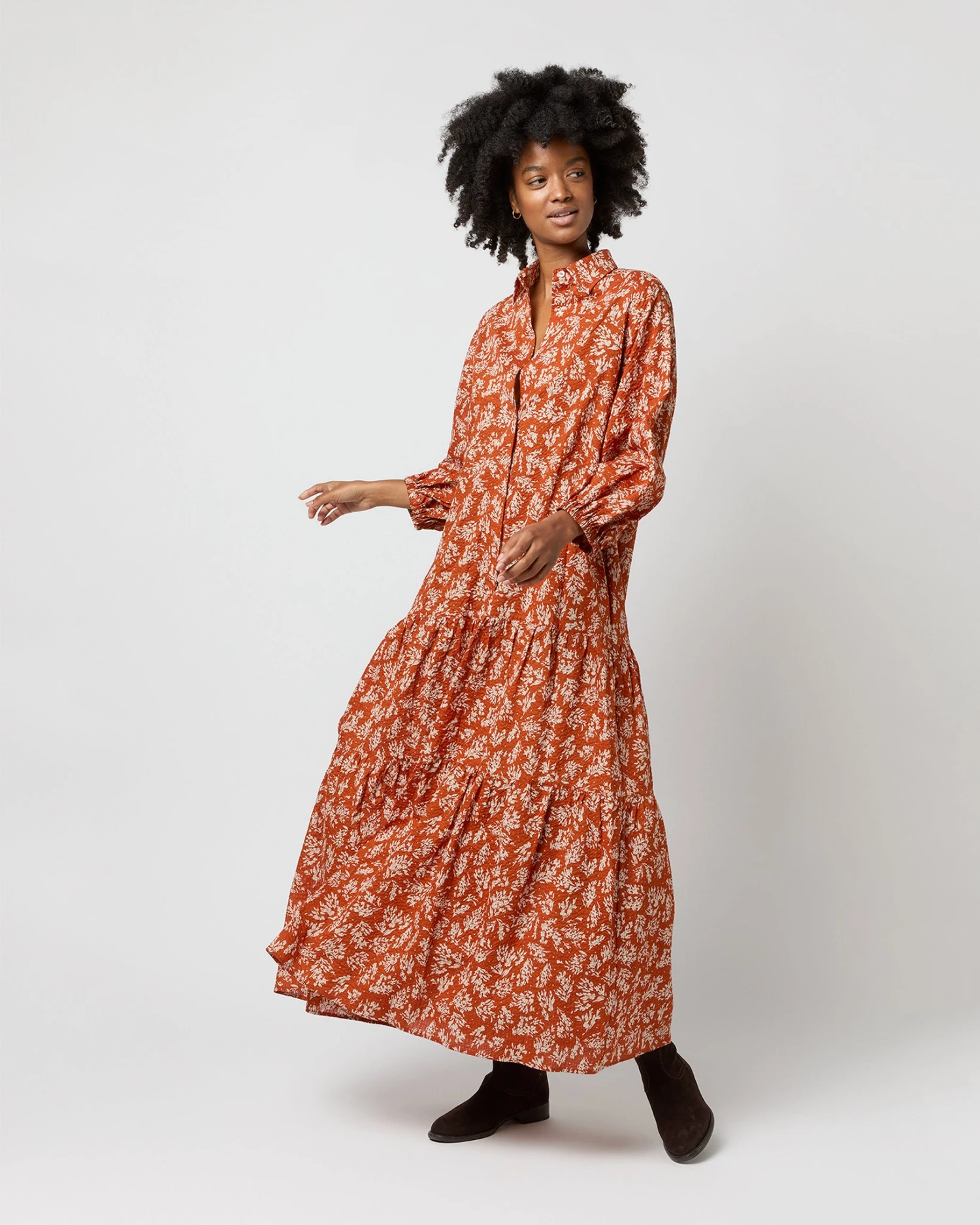 Isla Shirtdress In Orange Autumn Floral Crinkle Cotton - Image 8