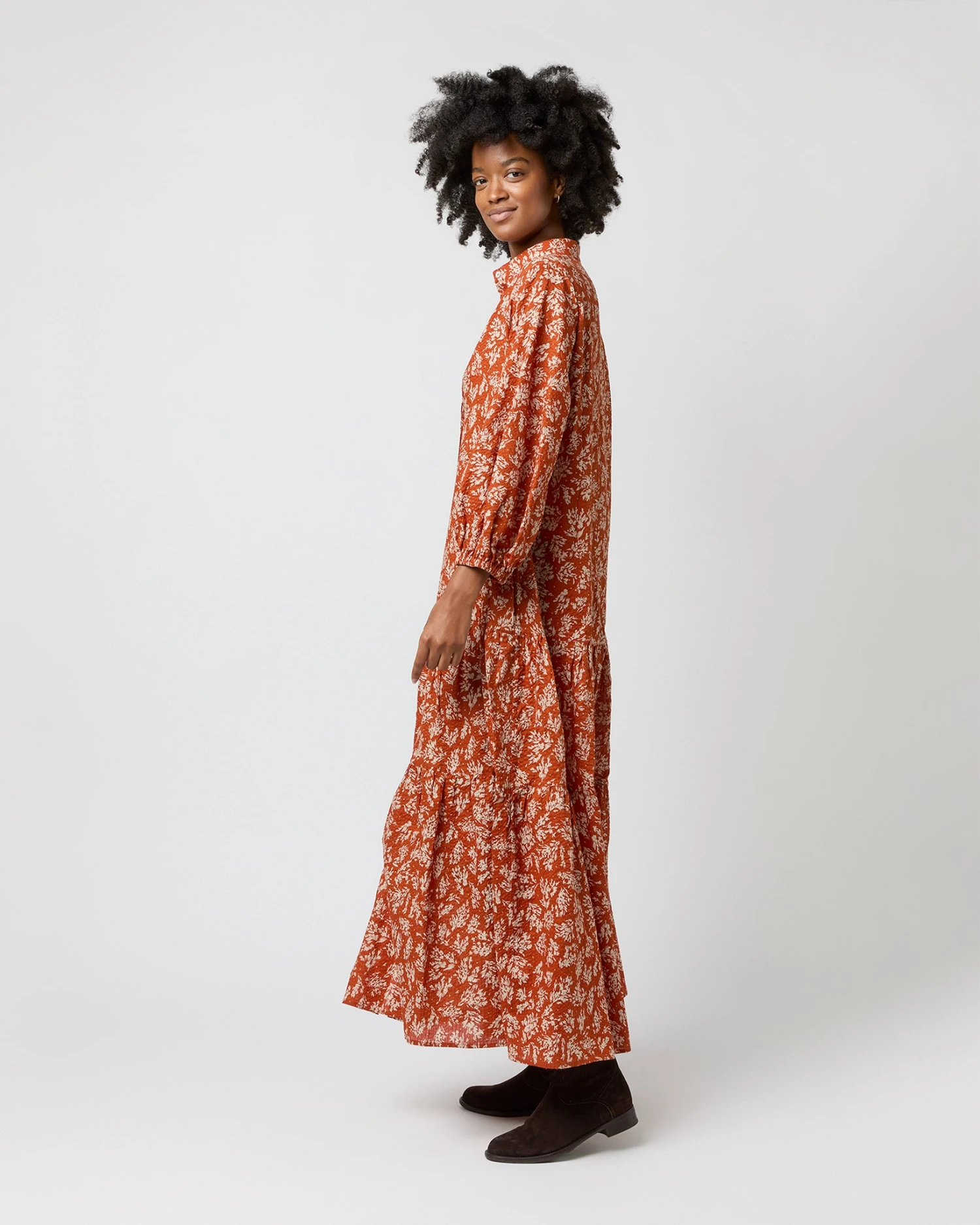 Isla Shirtdress In Orange Autumn Floral Crinkle Cotton - Image 9