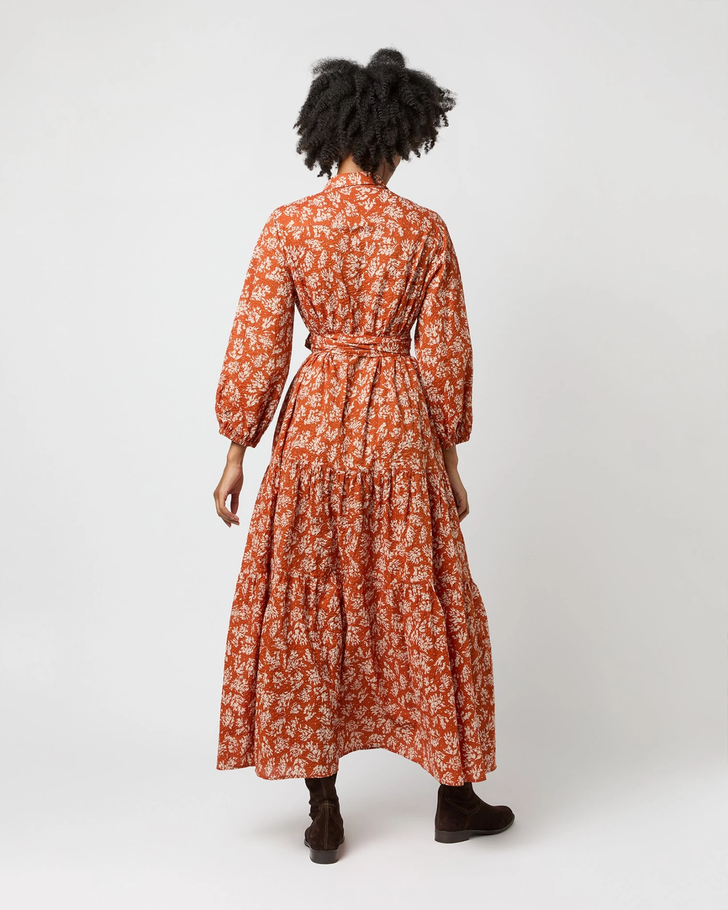 Isla Shirtdress In Orange Autumn Floral Crinkle Cotton - Image 5