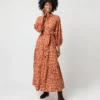 Isla Shirtdress In Orange Autumn Floral Crinkle Cotton