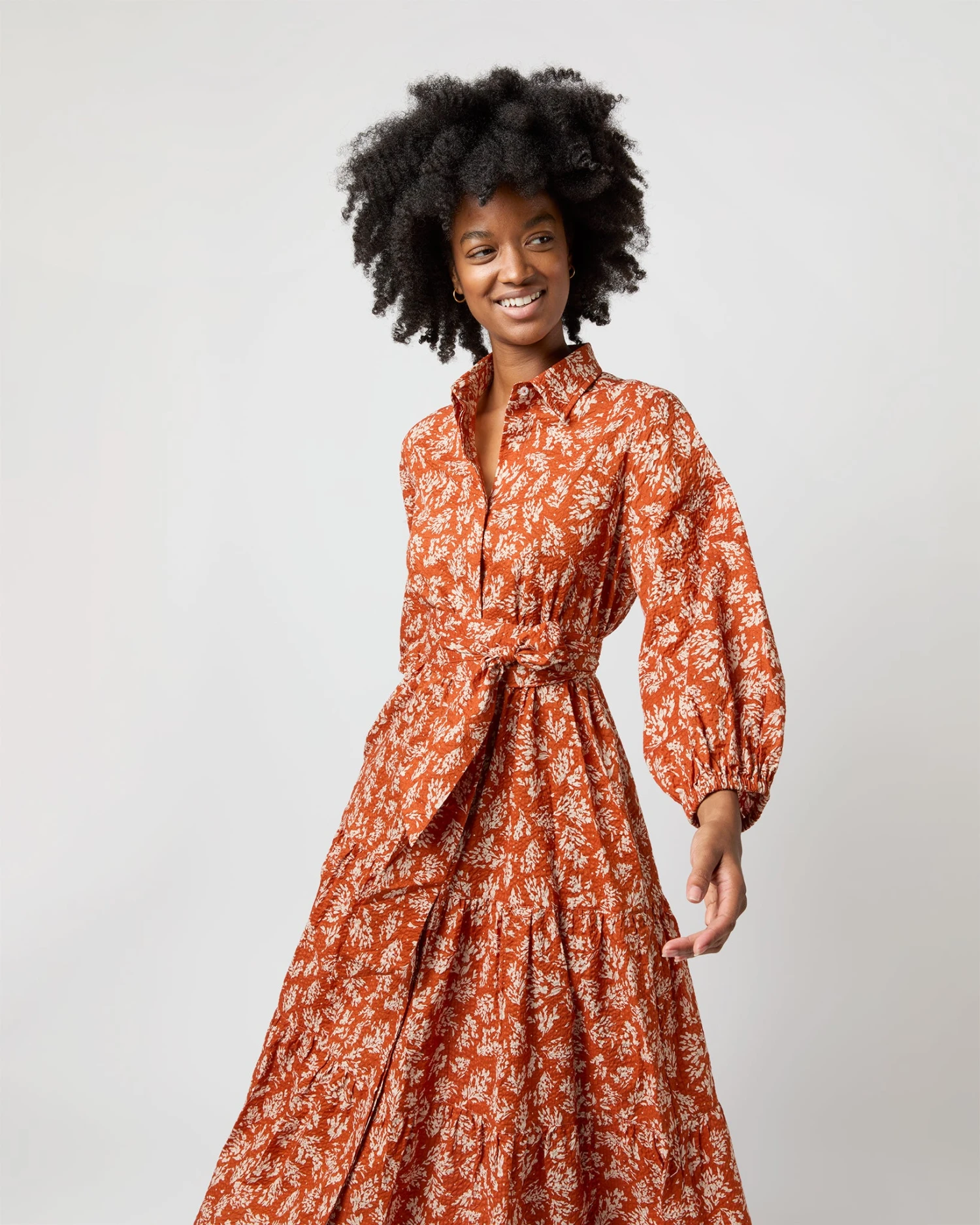 Isla Shirtdress In Orange Autumn Floral Crinkle Cotton - Image 6