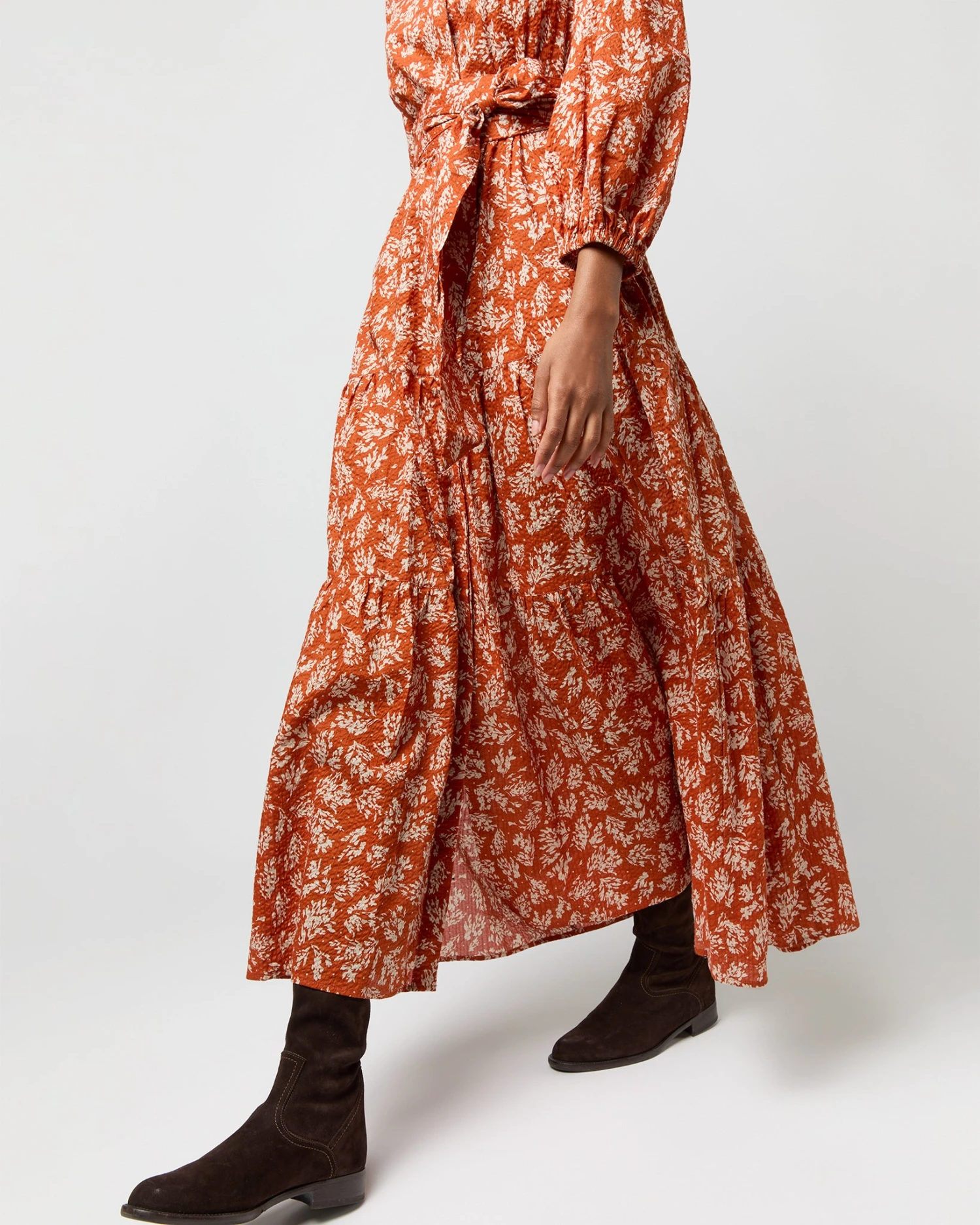 Isla Shirtdress In Orange Autumn Floral Crinkle Cotton - Image 7