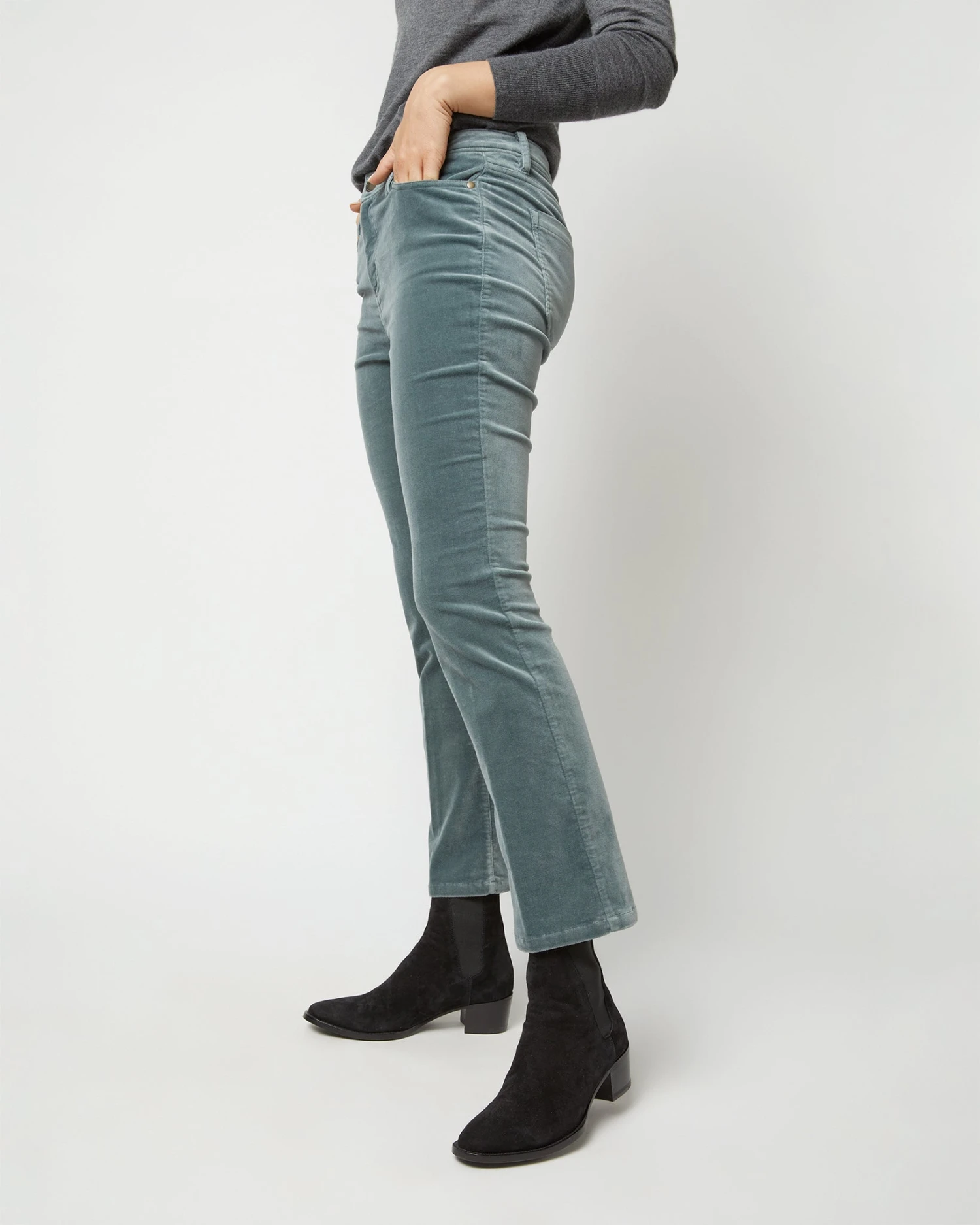 Flare Cropped 5-Pocket Jean In Lovat Stretch Velveteen - Image 6
